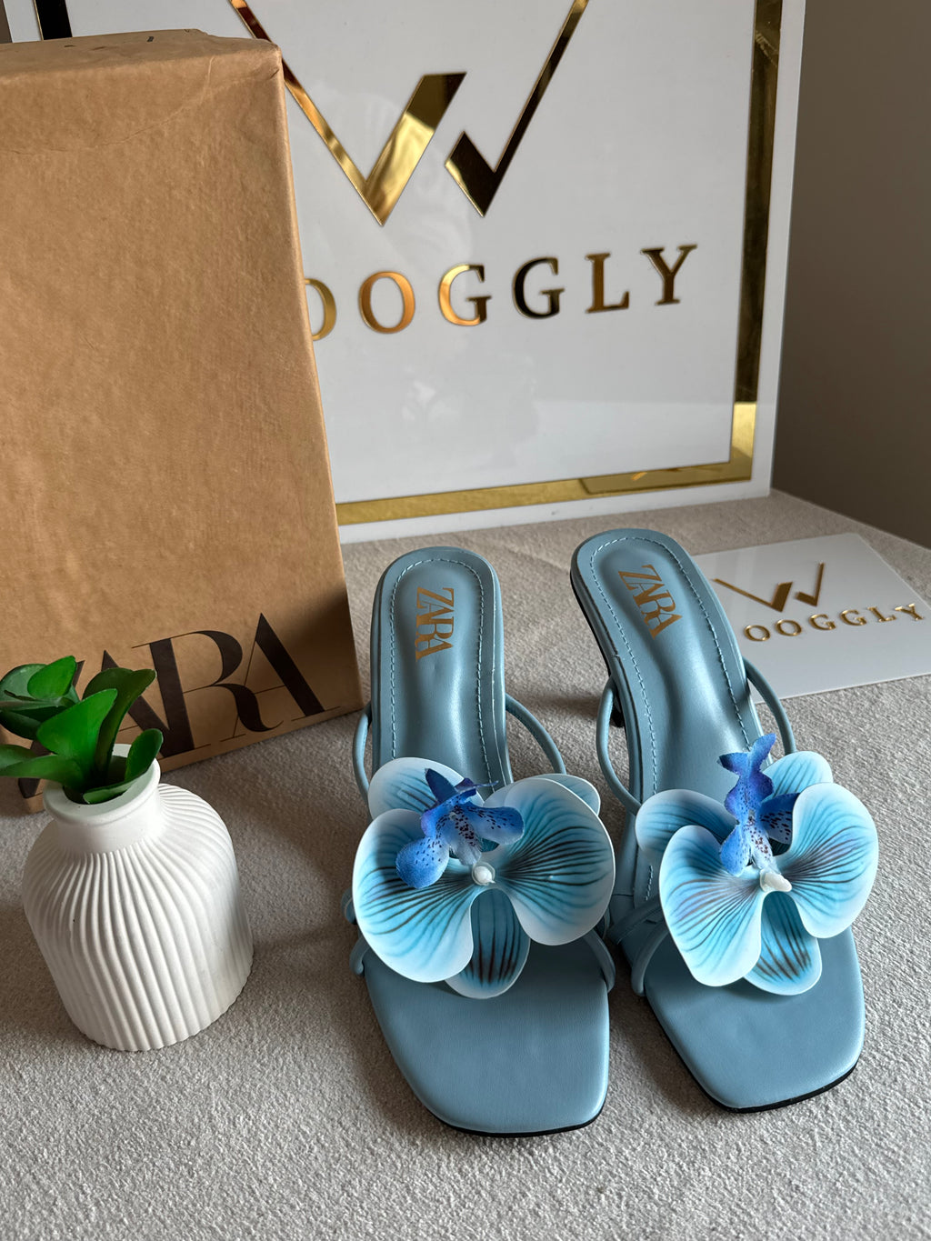Zara Flower Heels BABY BLUE- with Brand Box