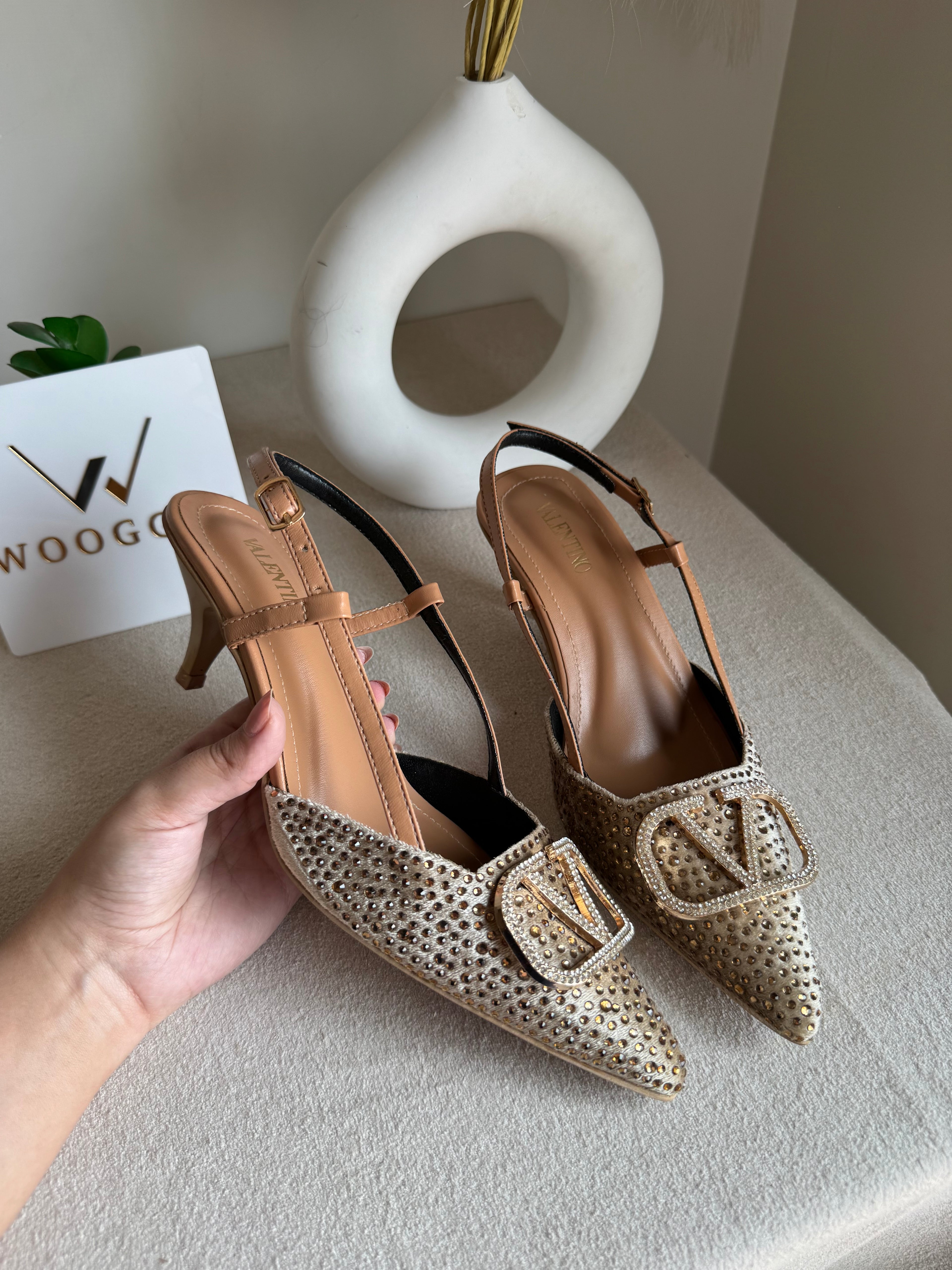 Essential Valentino Champagne Diamontee Heels