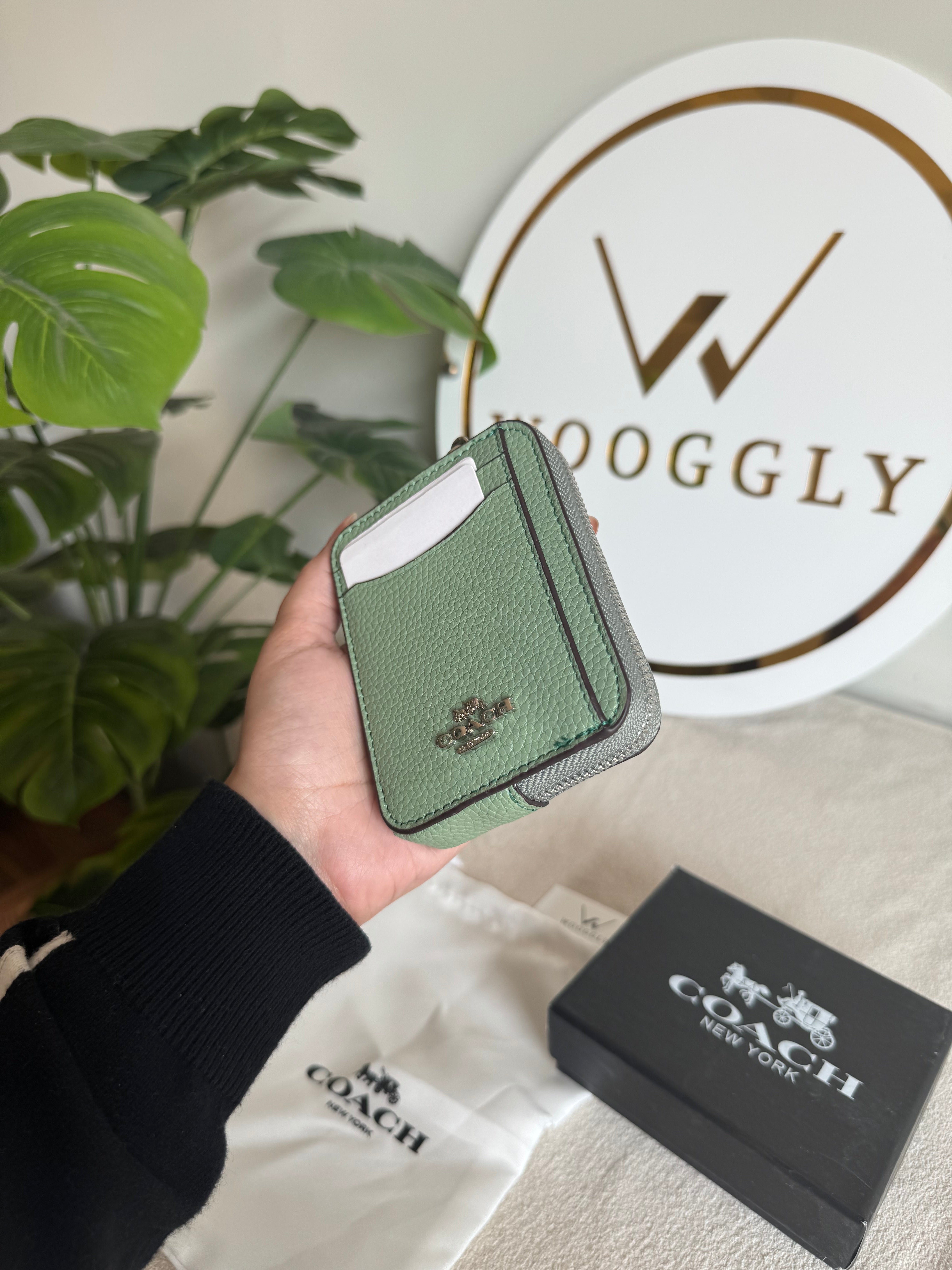 Coach Zip Card Case with Box Packing - Sea Green