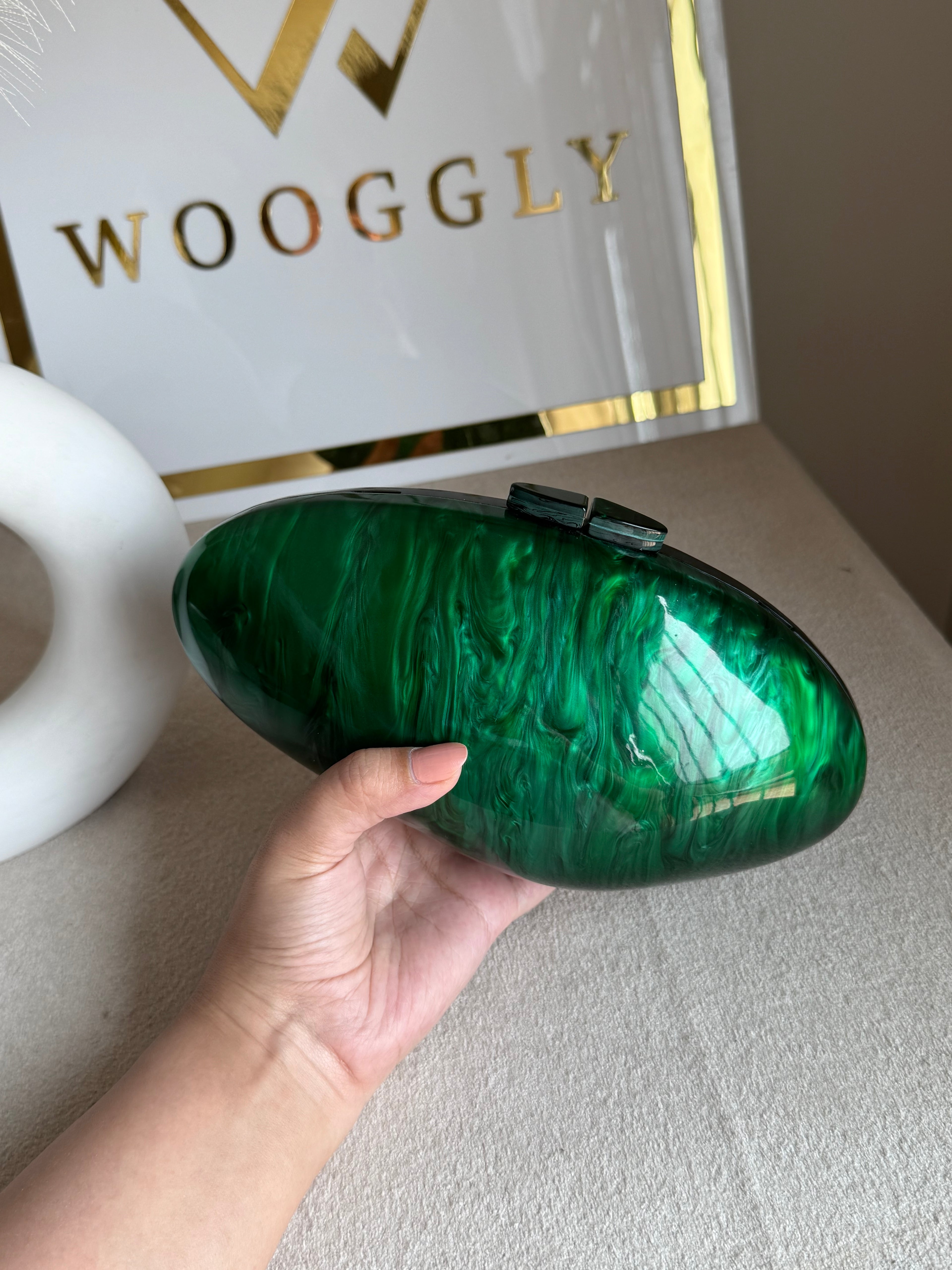 Marble Acrylic Clutch - Emerald Green