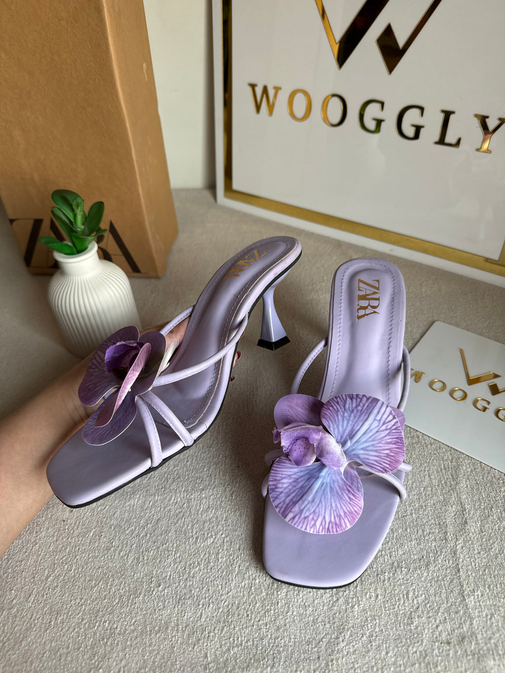 Zara Flower Heels LILAC - with Brand Box
