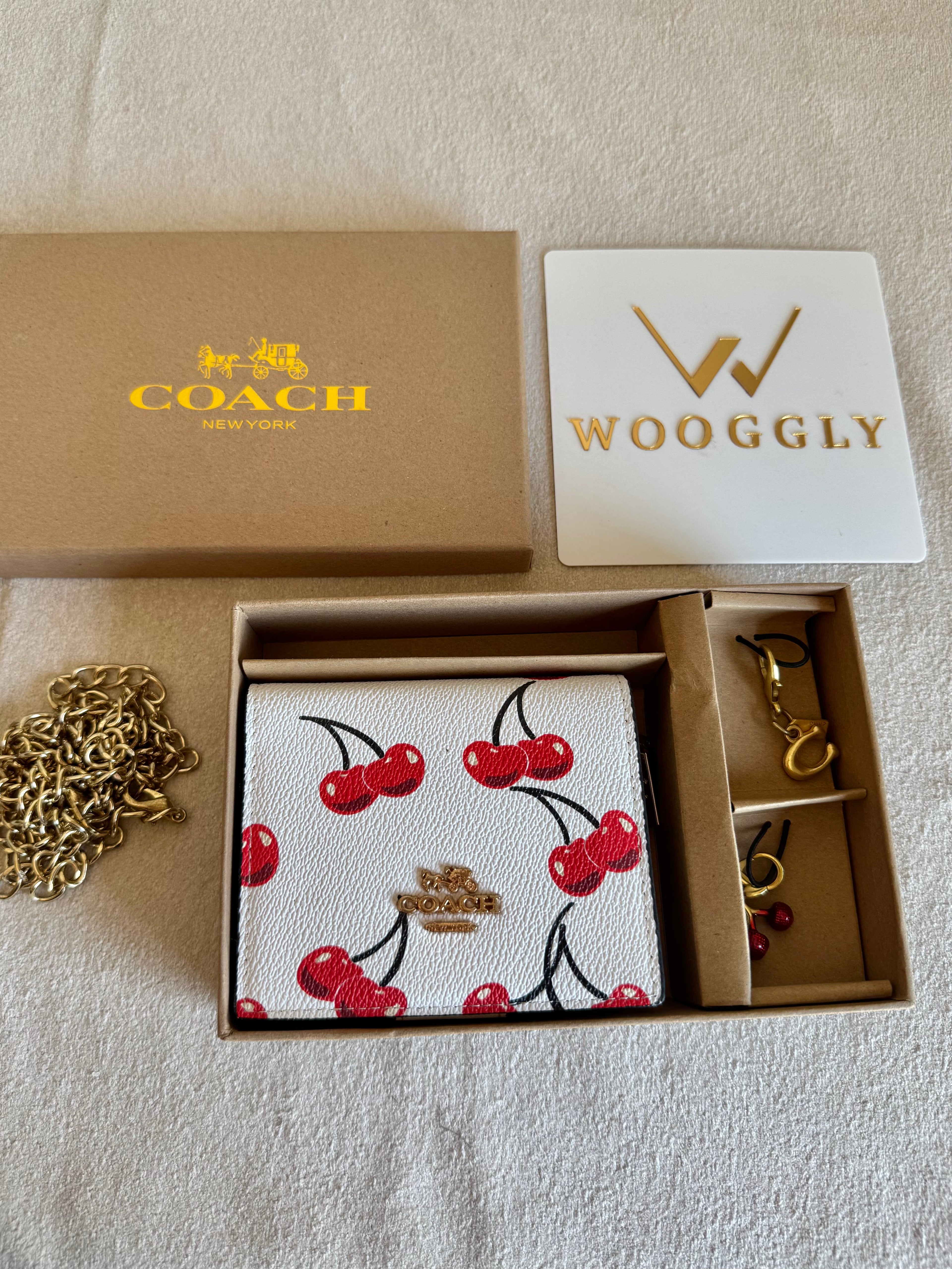 Coach Wallet with 2 Charms Gift Set - White with Cherries