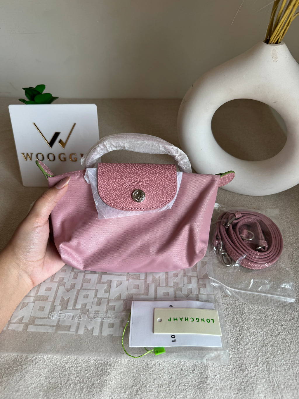 Premium LongChamp Crossbody Bag with Strap - Marshmallow Pink (WITH BRAND LOGO)