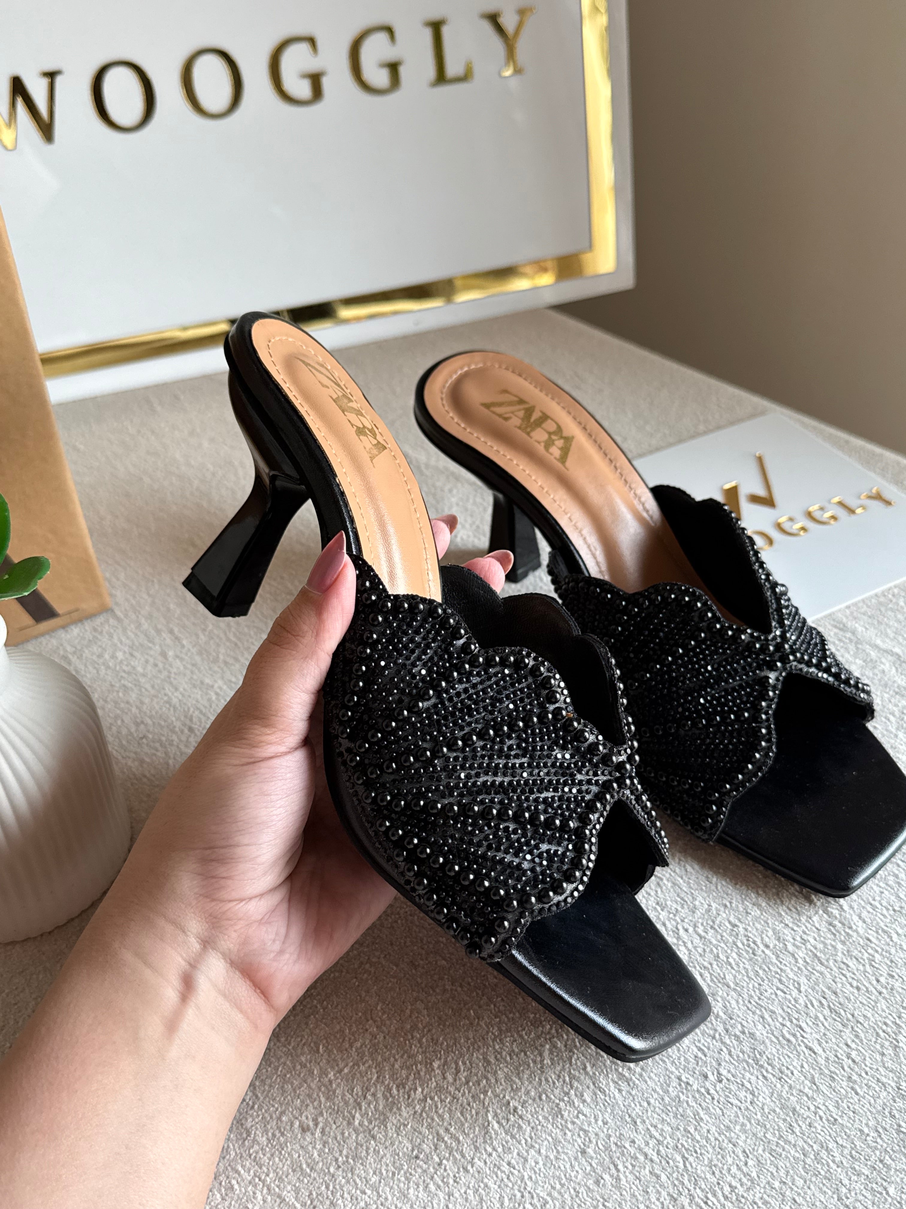 Viral Zara Faux Heels BLACK with Brand Box
