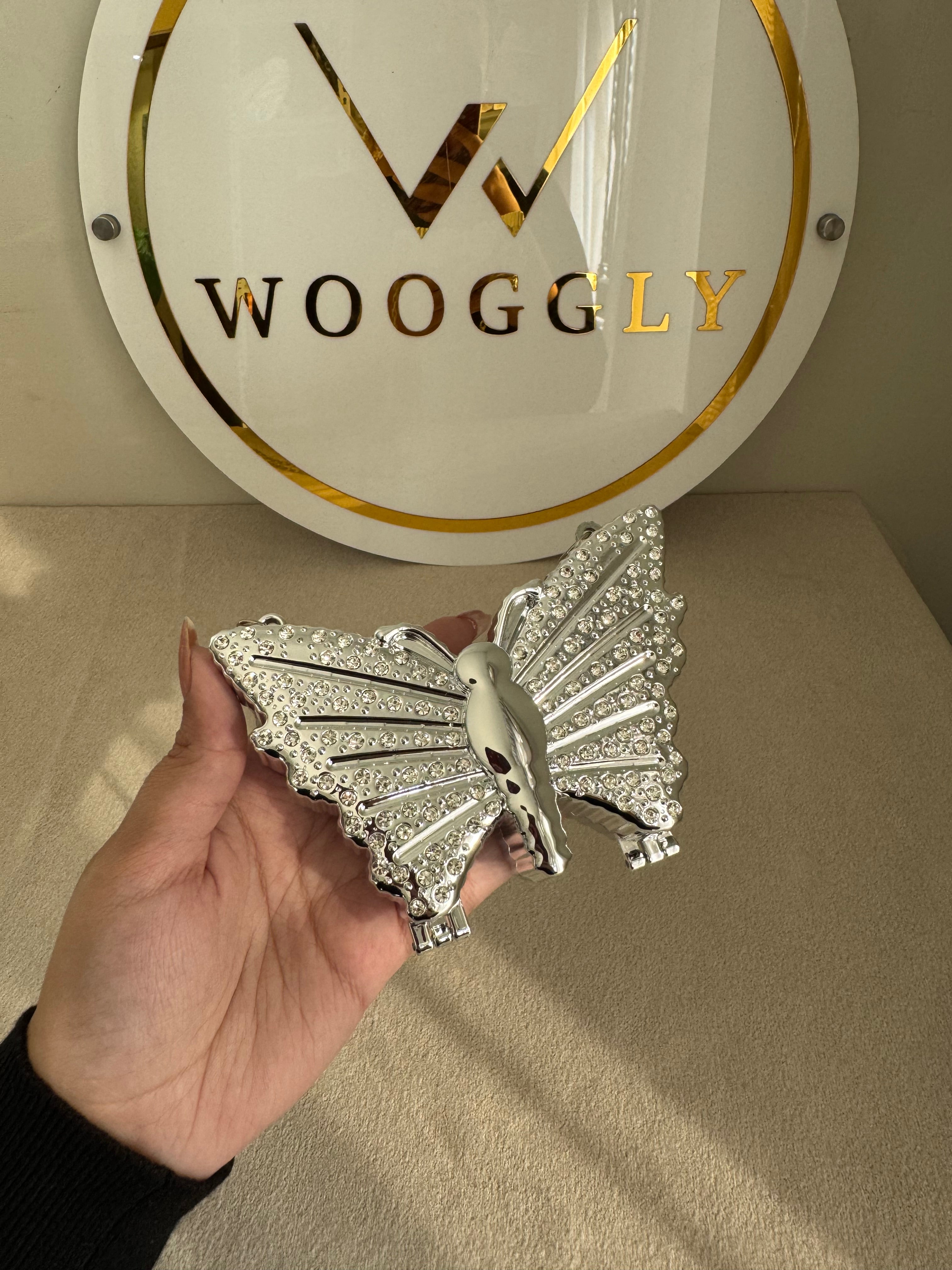 Glam Butterfly Clutch with Chain - Mini Silver