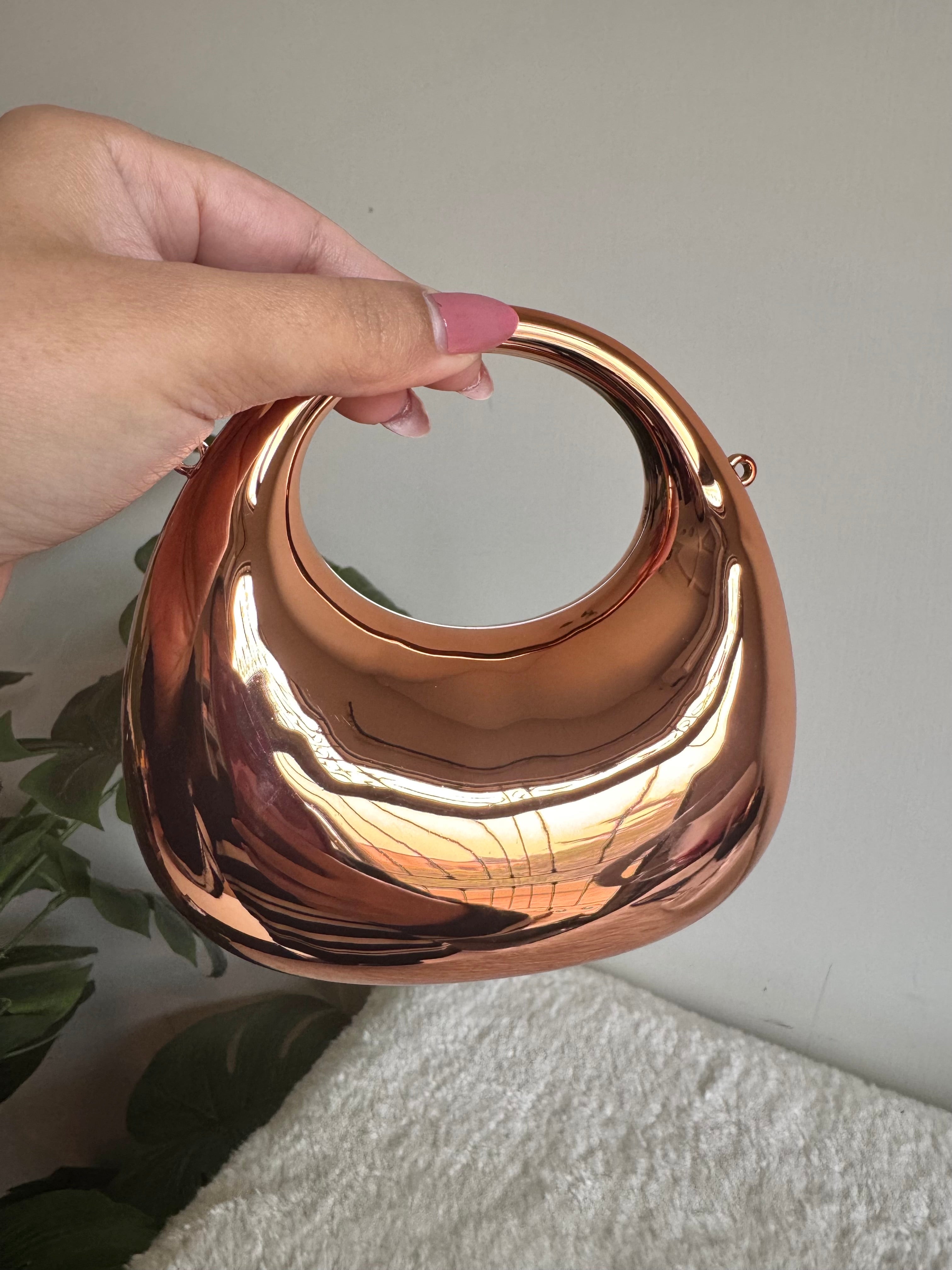 Viral Metallic Clutch with Chain - Mini Rose Gold