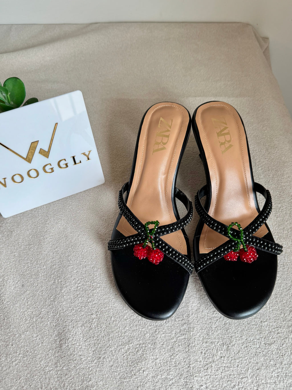 Cute Zara Cherry Heels Black