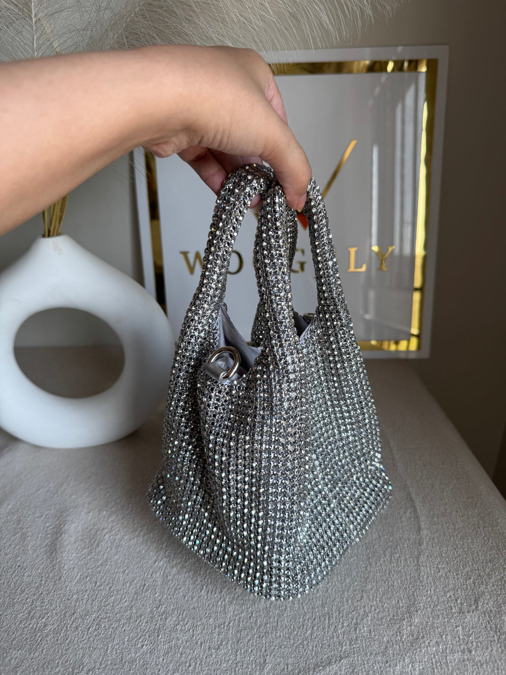 Party Wear Rhinestone Bucket Bag - Silver
