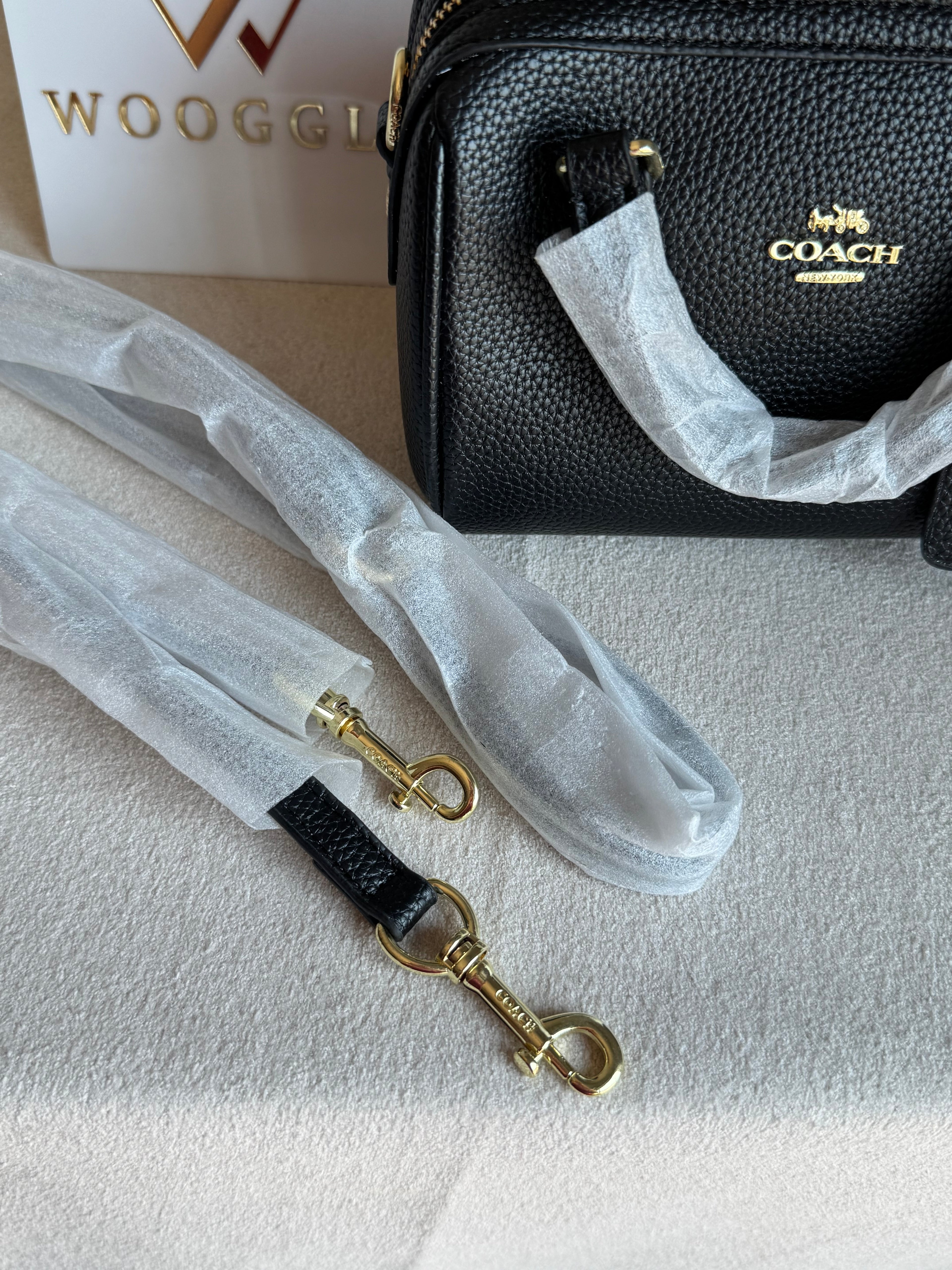 COACH Mini Duffle Bag PREMIUM with Long Strap BLACK - BOX PACKING