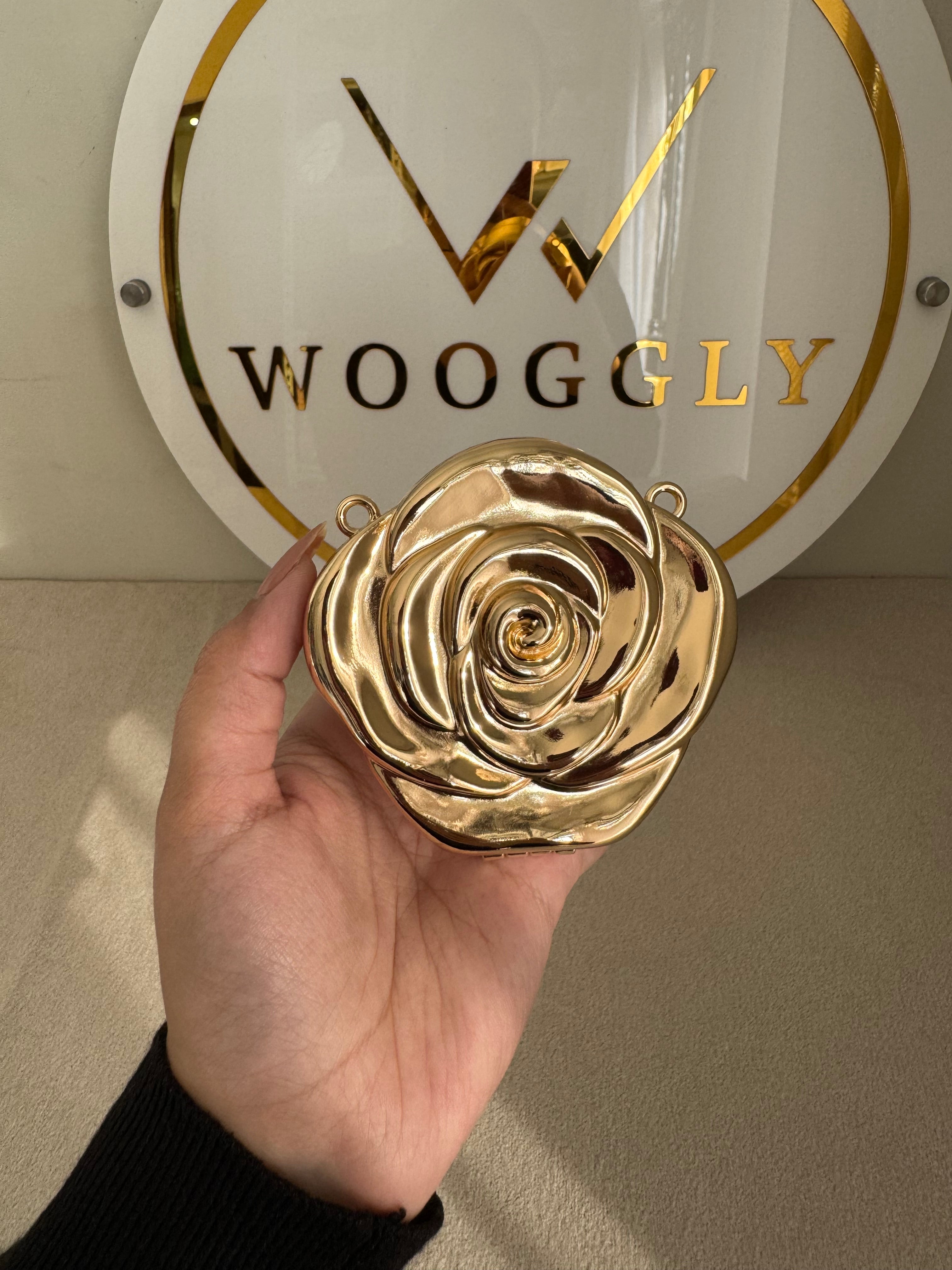 Metallic Rose Clutch with Chain - Mini Gold