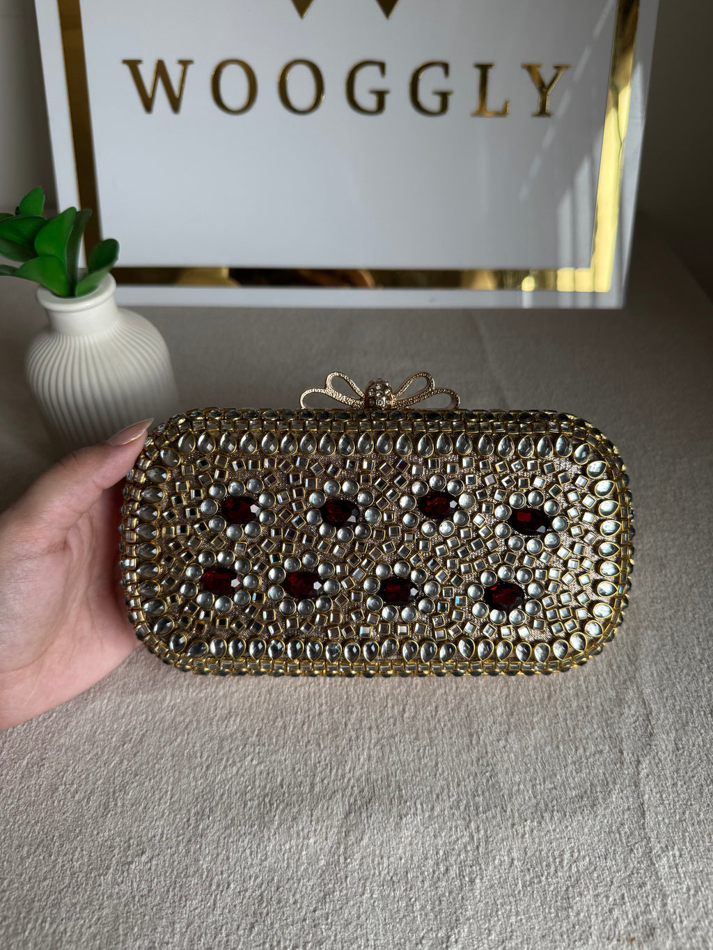 Kundan Stone Clutch - Maroon Stones