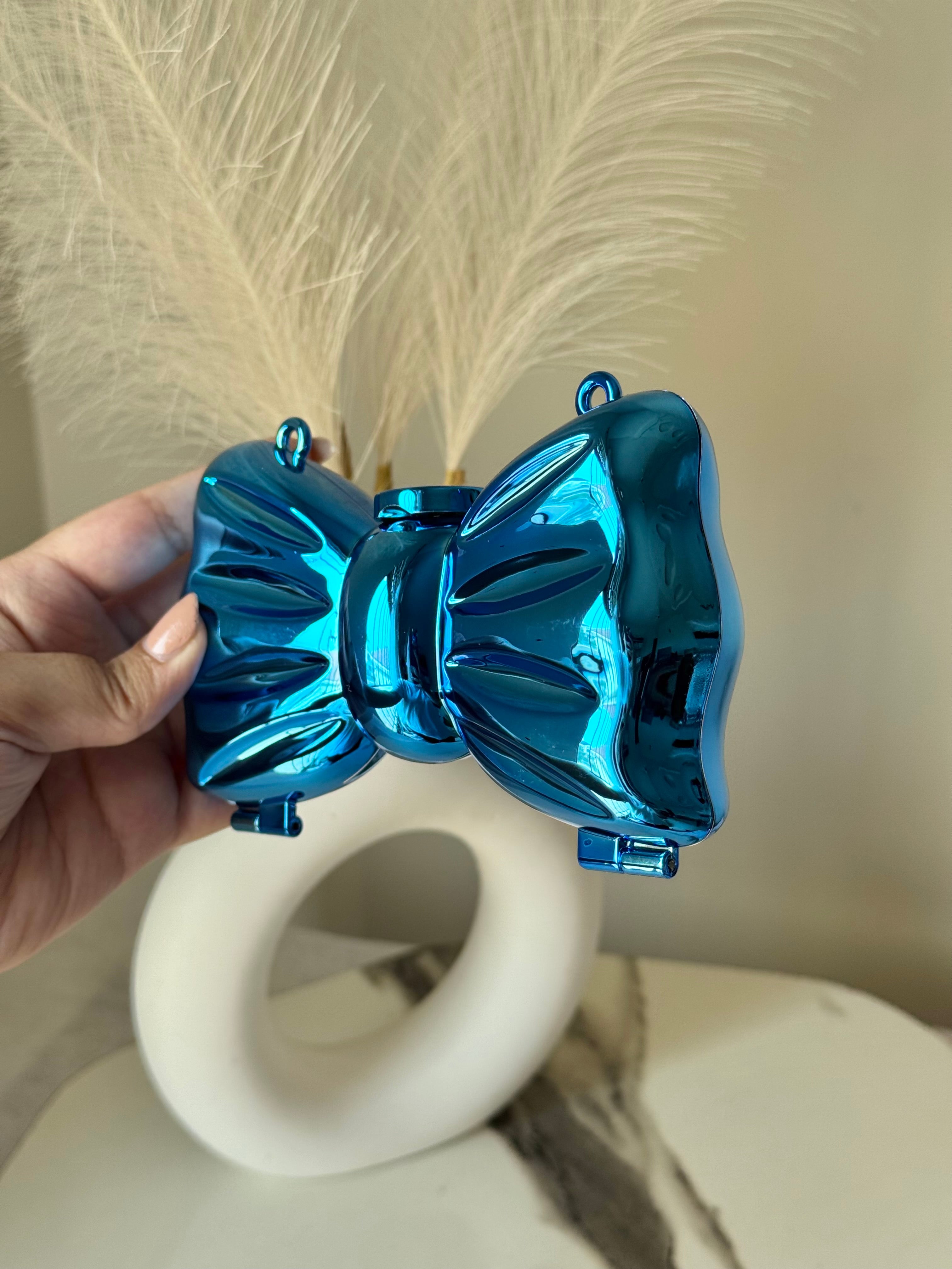 Bow Clutch - Blue with Chain