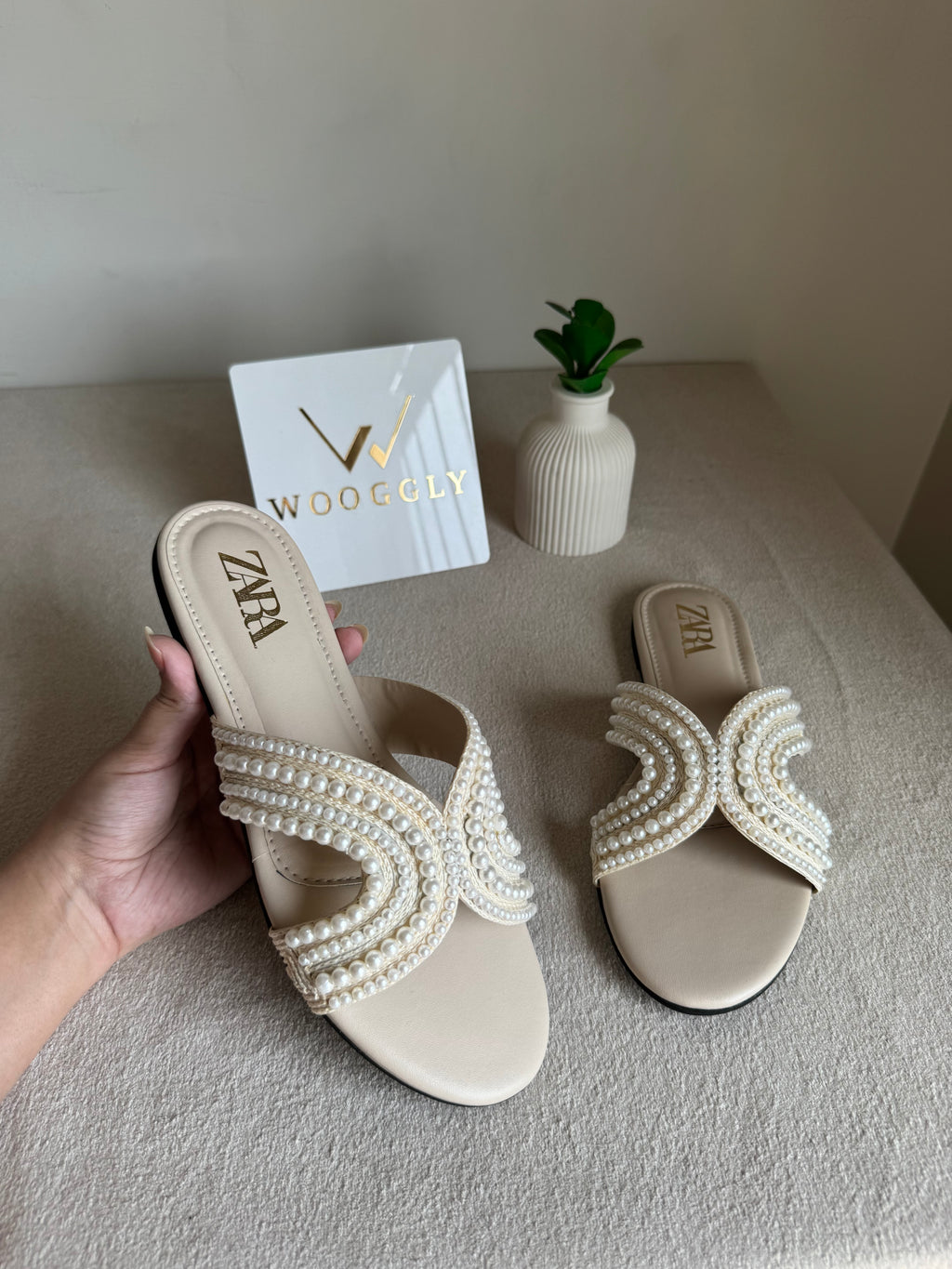 Zara Pearl Slides - Cream