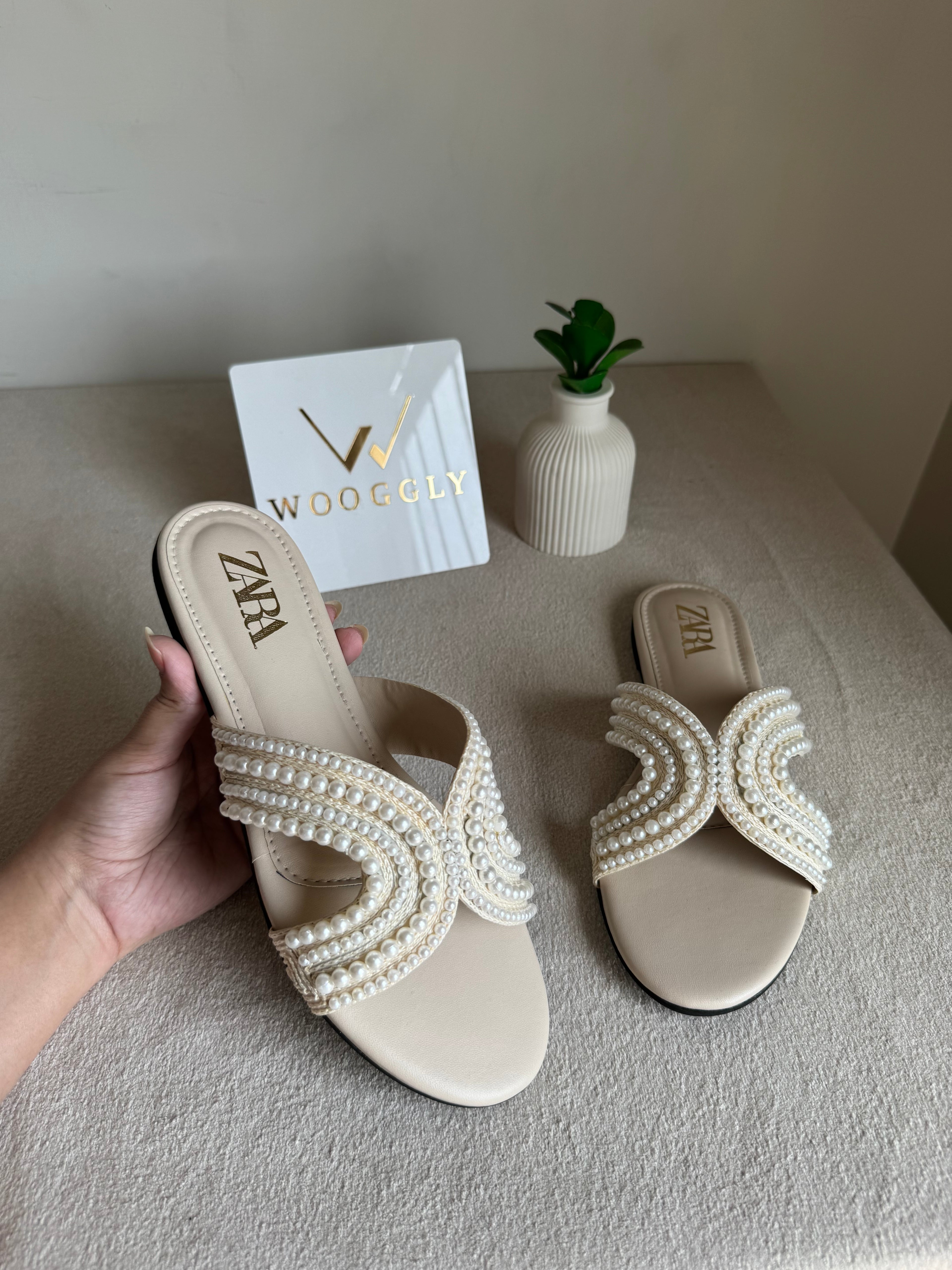 Zara Pearl Slides - Cream