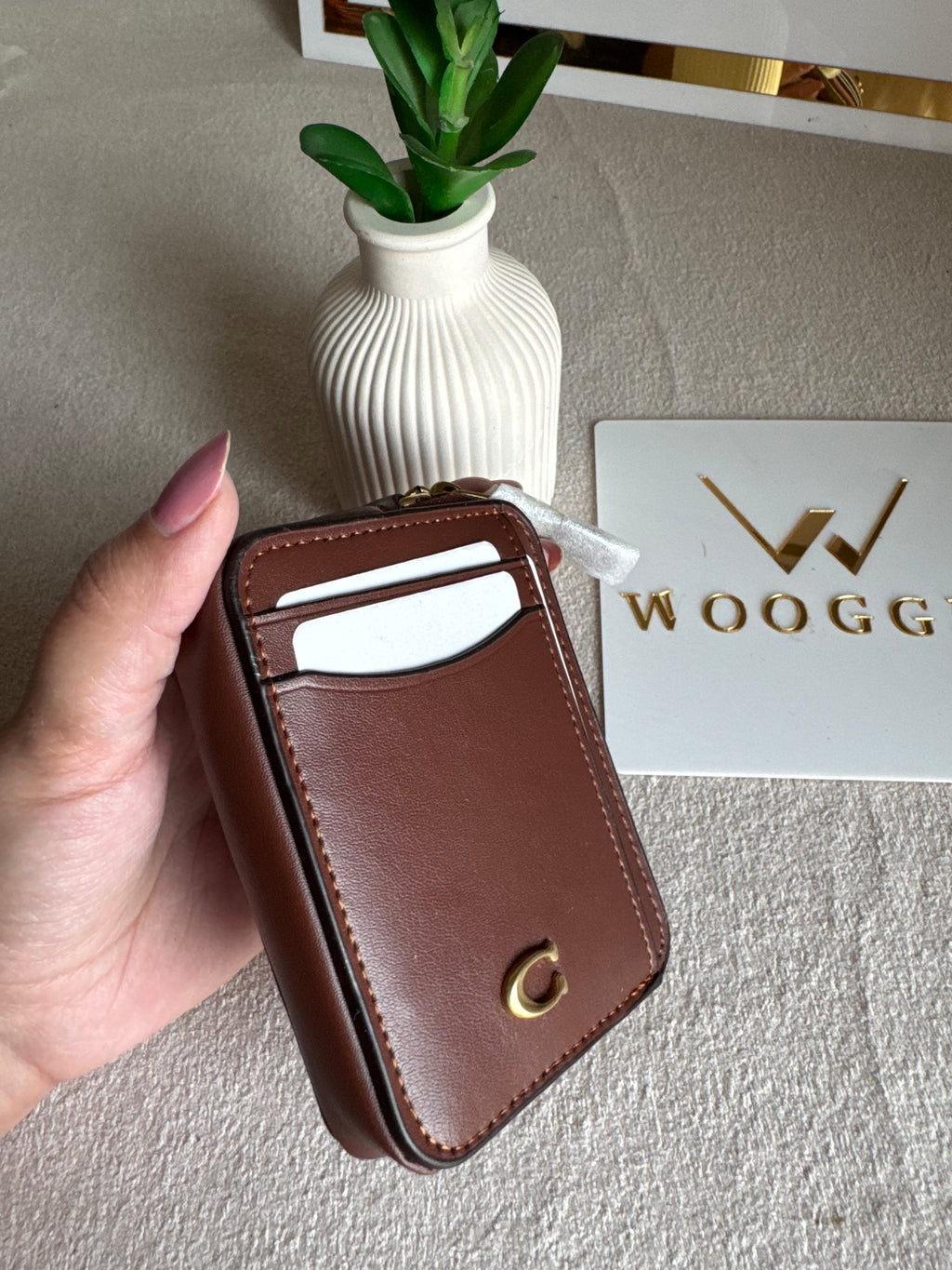 Coach Zip Card Case - Cadbury Brown