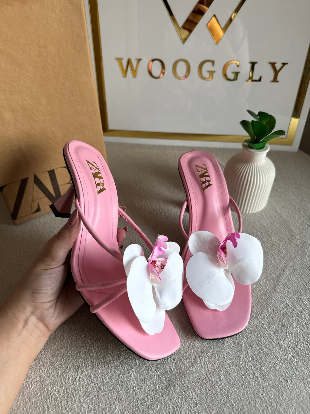 Zara Flower Heels BABY PINK - with Brand Box