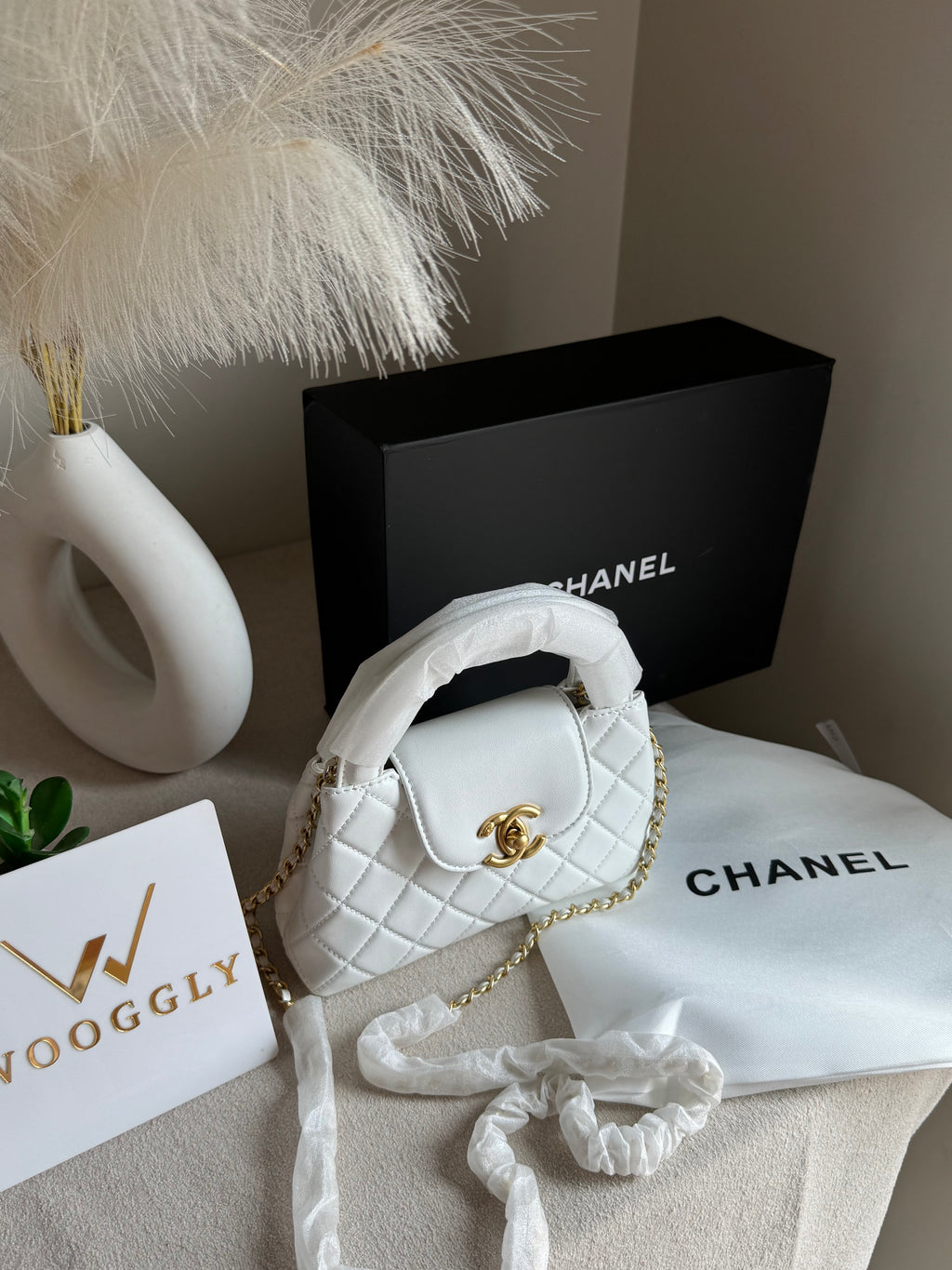 CH Premium Viral Quilted Bag – White with Box Packaging