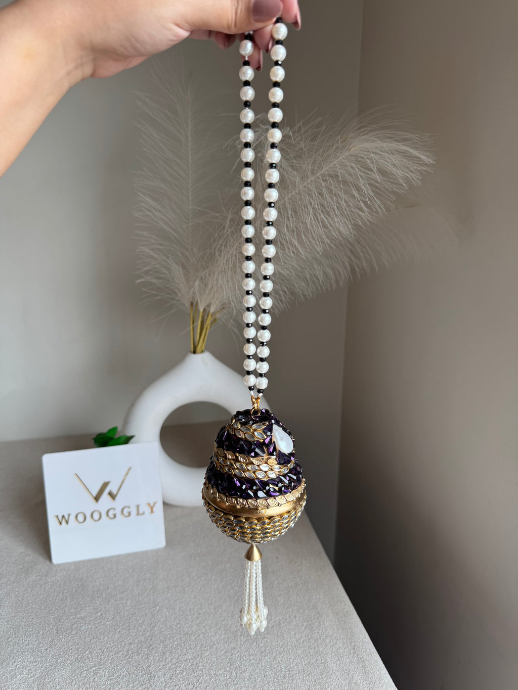Turkish Potli - Gold Magenta Pearl