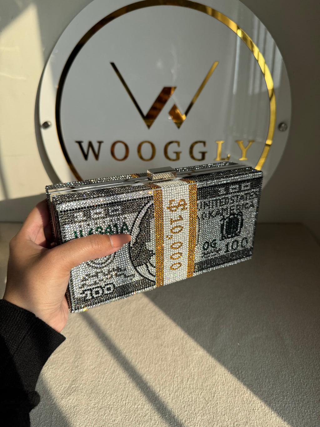 Premium Dollar Clutch - Silver with Chain