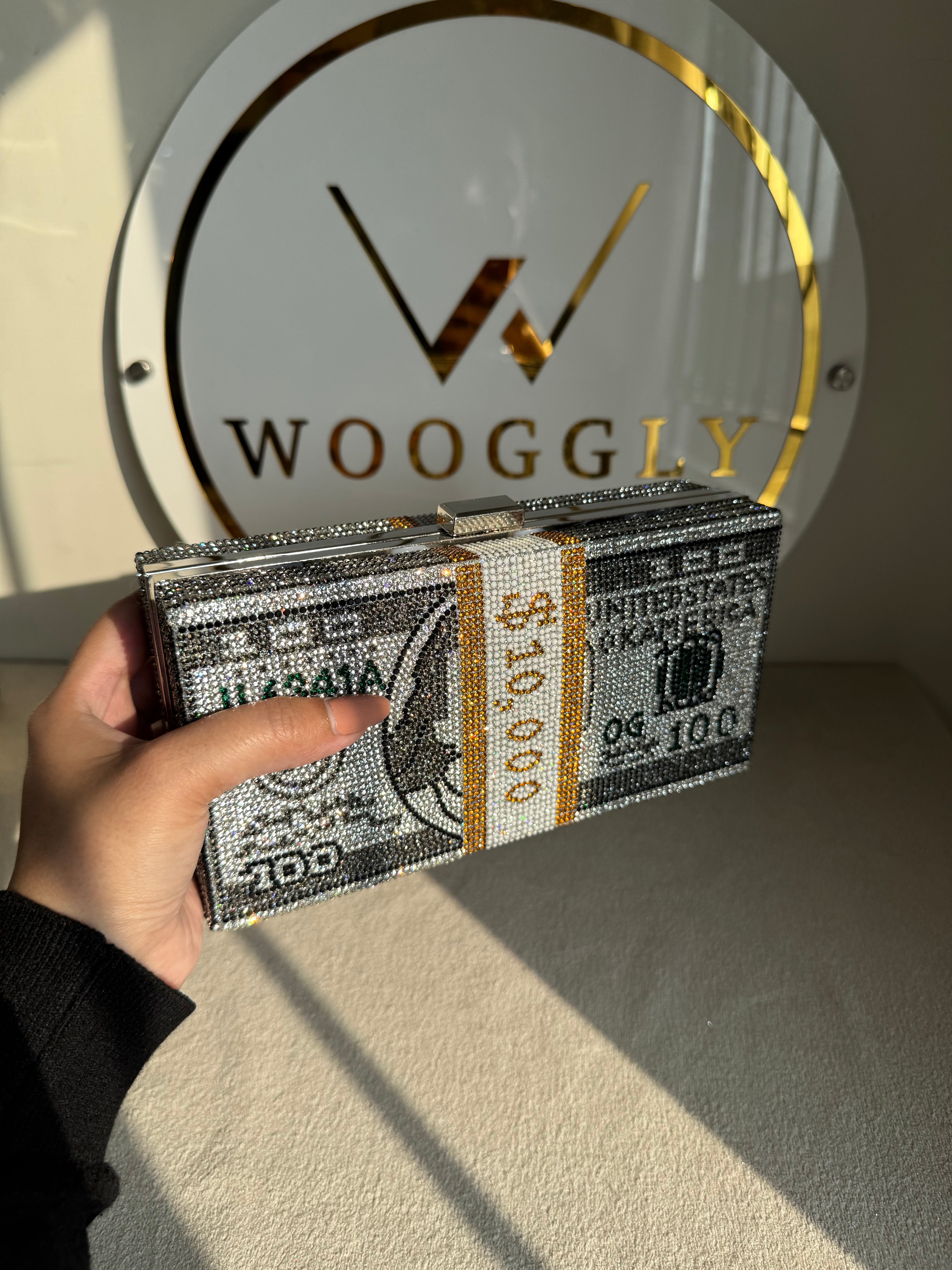 Premium Dollar Clutch - Silver with Chain