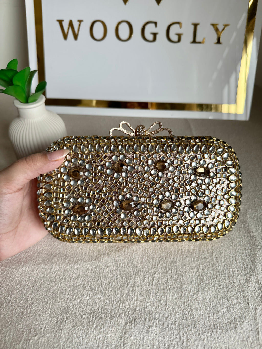 Kundan Stone Clutch - Champagne Stones
