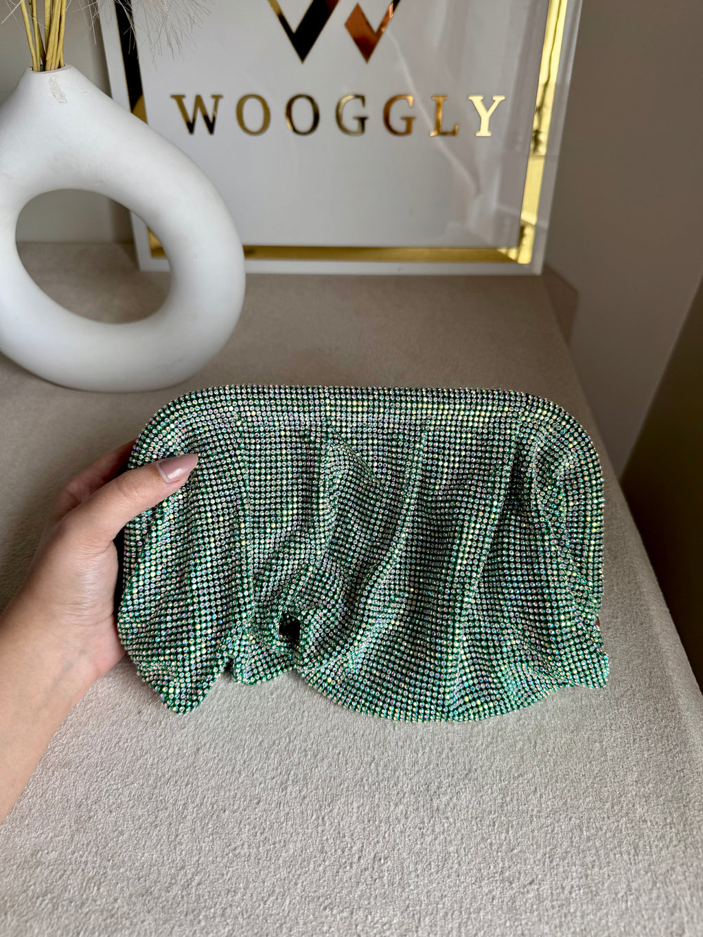 Viral High Quality Rhinestone Clutch with Chain - Aqua Royale
