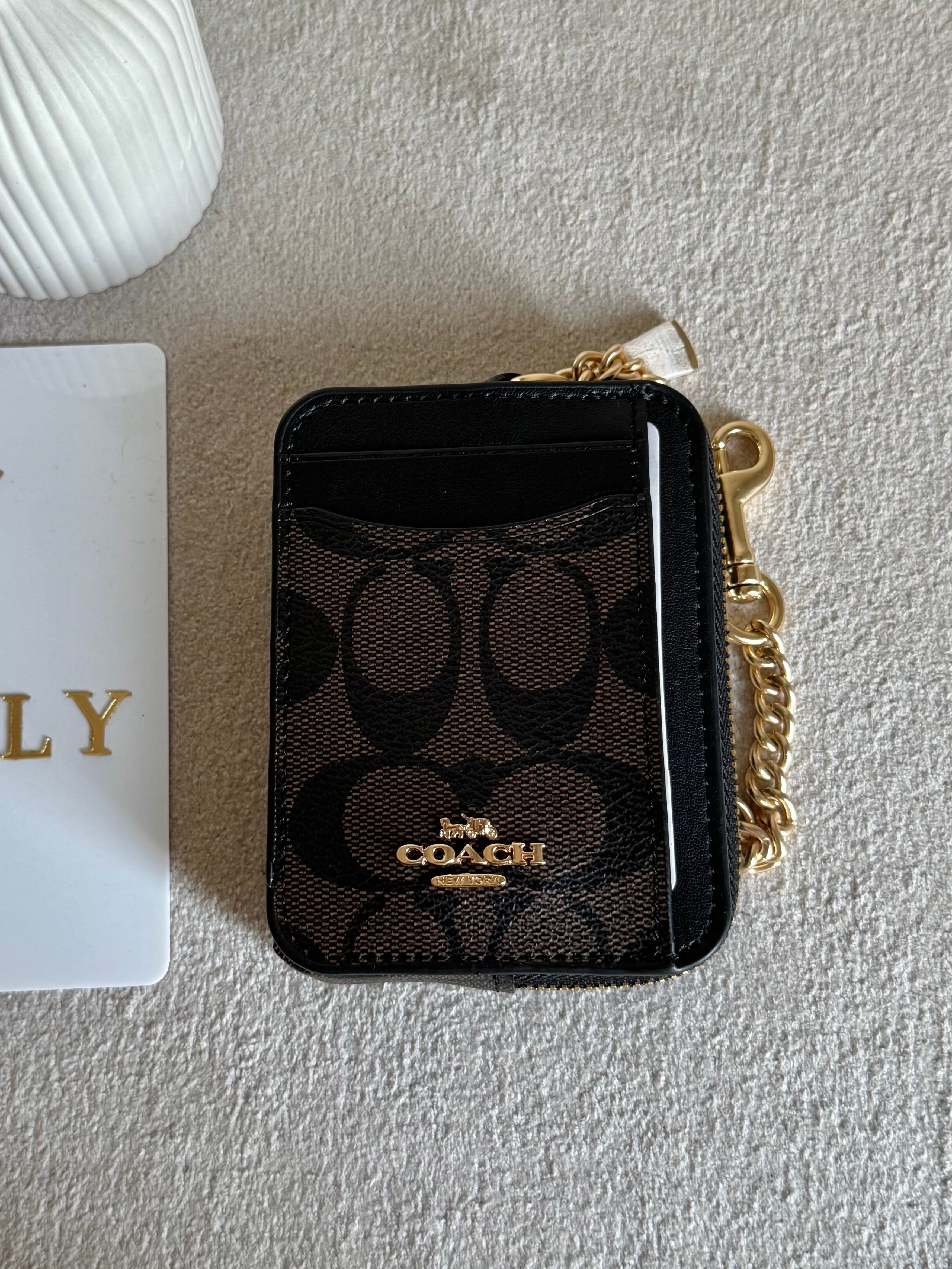 Coach Zip Card Case with Box Packing - Signature Brown