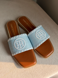 Meadow Weave Slides - Sky Blue & Cream
