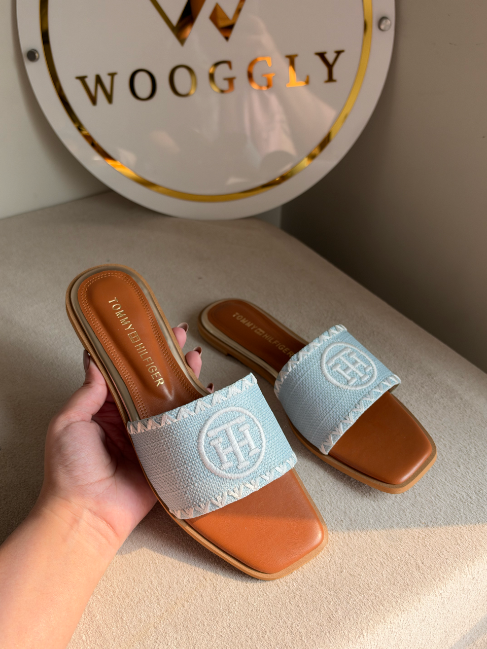 Meadow Weave Slides - Sky Blue & Cream