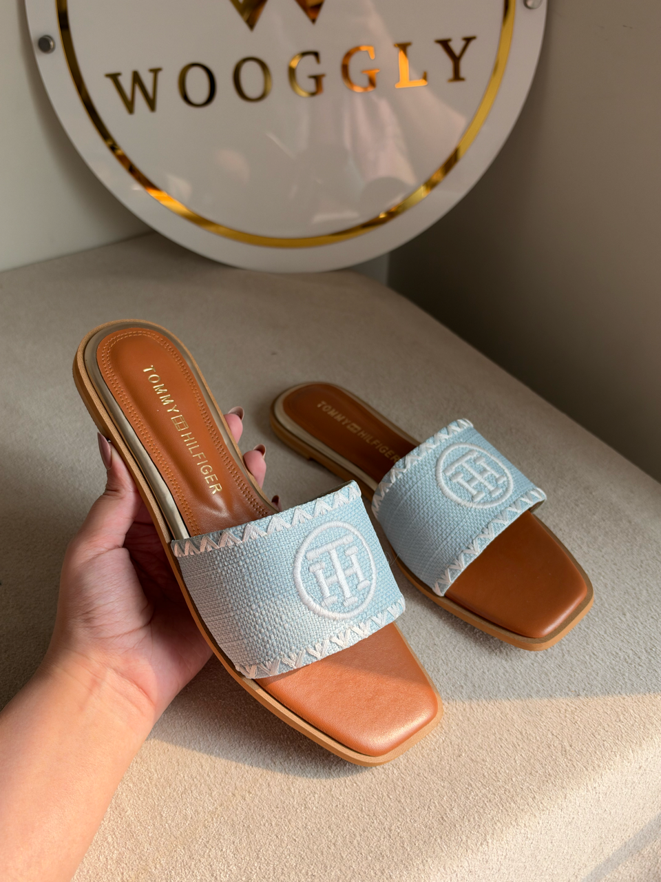 Meadow Weave Slides - Sky Blue & Cream
