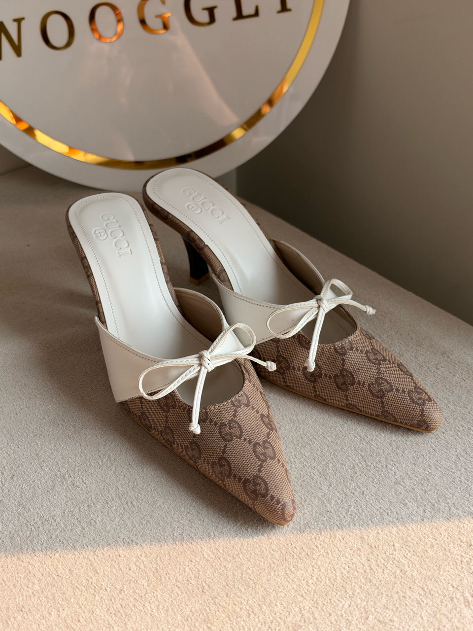 Classic canvas tie-front heels - Cream & Beige
