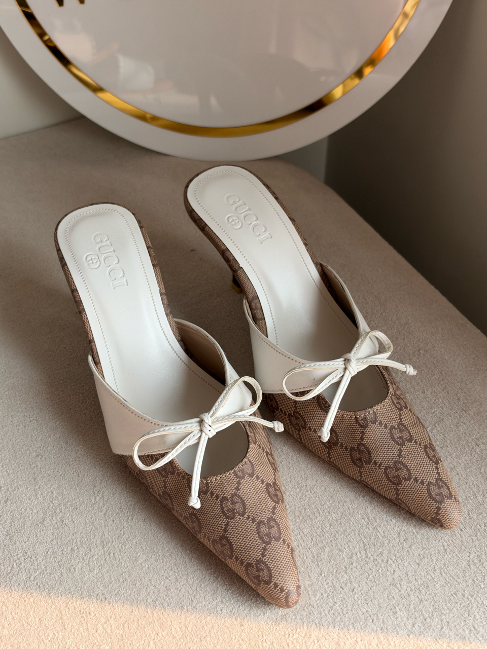Classic canvas tie-front heels - Cream & Beige
