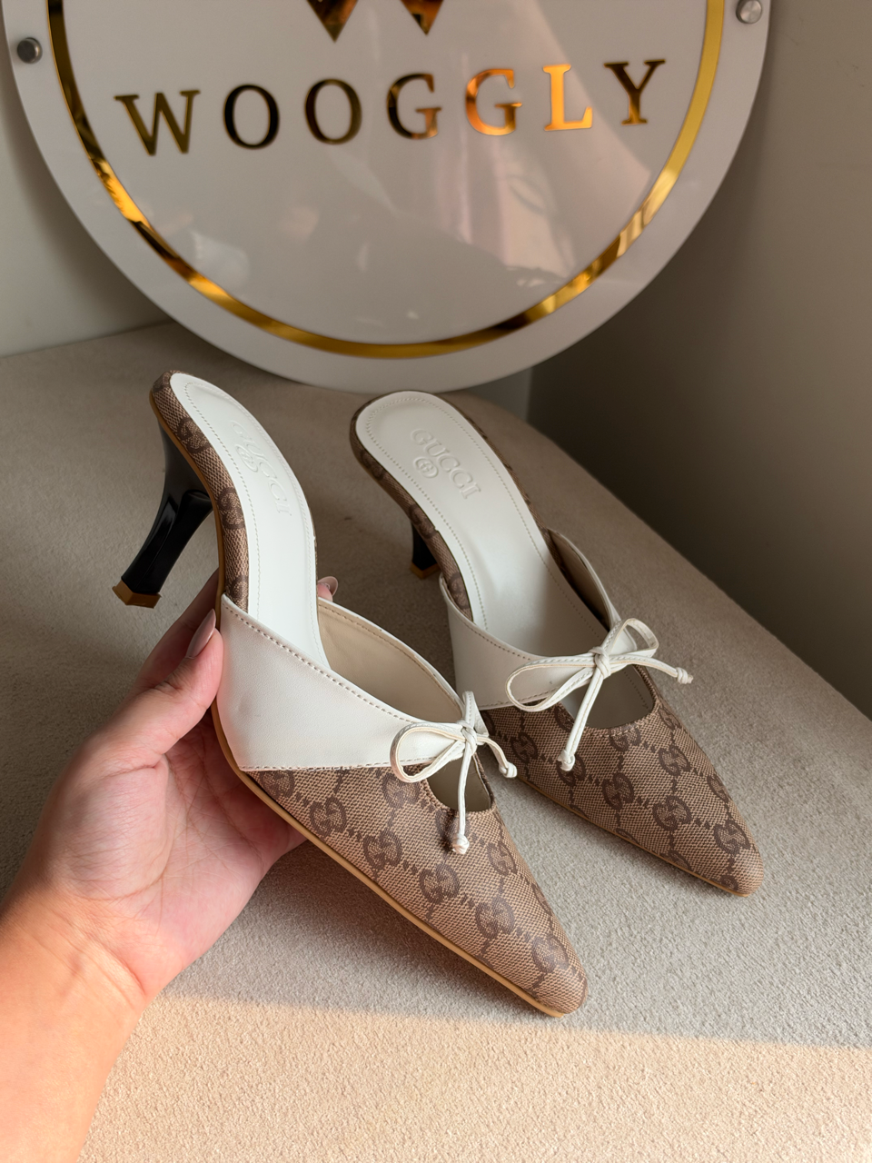 Classic canvas tie-front heels - Cream & Beige