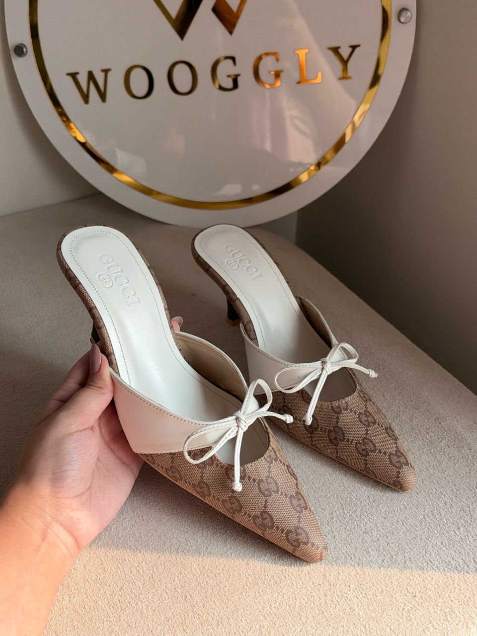 Classic canvas tie-front heels - Cream & Beige