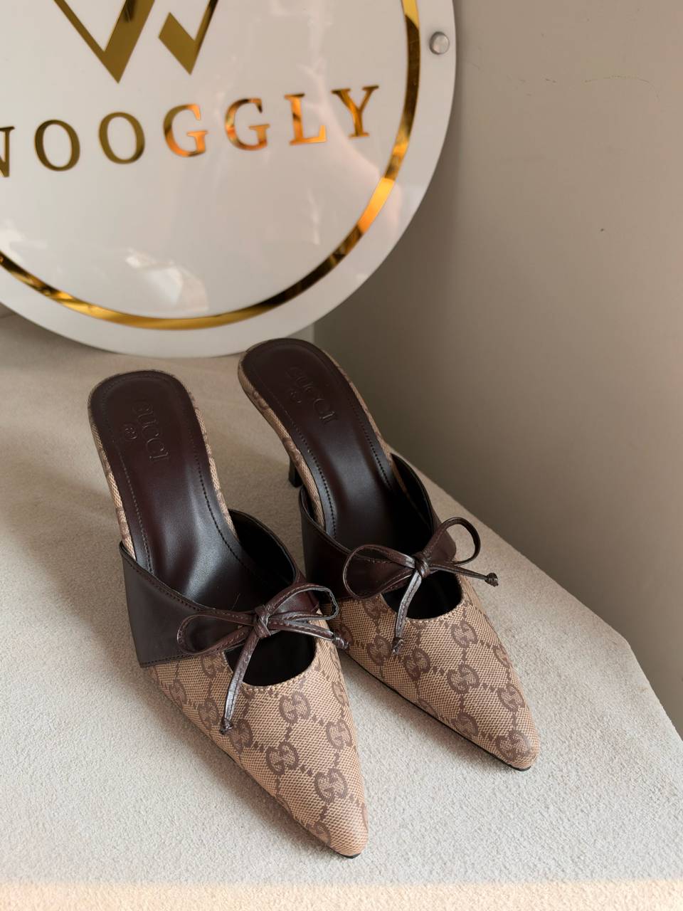 Classic canvas tie-front heels - Brown & Beige