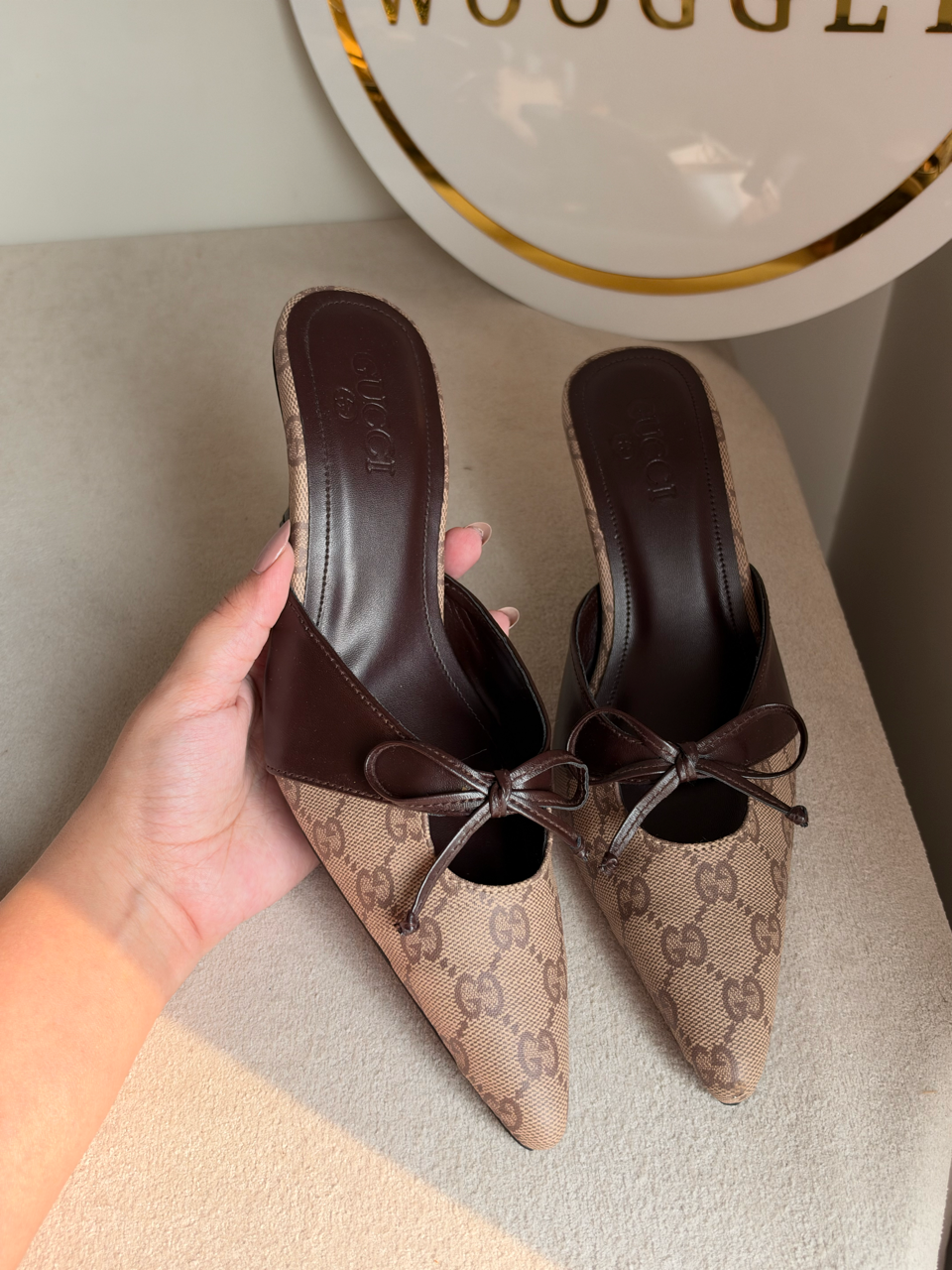 Classic canvas tie-front heels - Brown & Beige