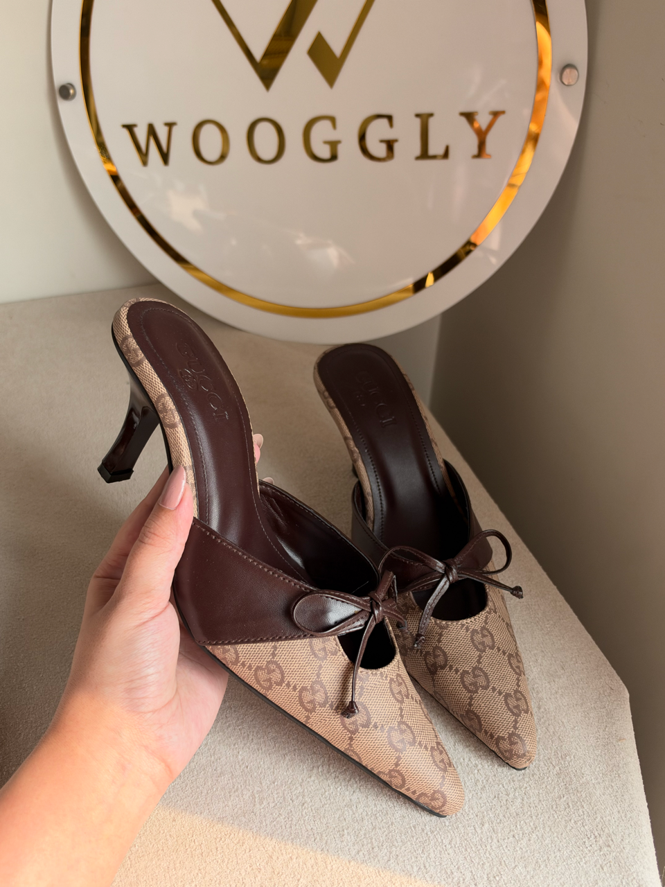 Classic canvas tie-front heels - Brown & Beige
