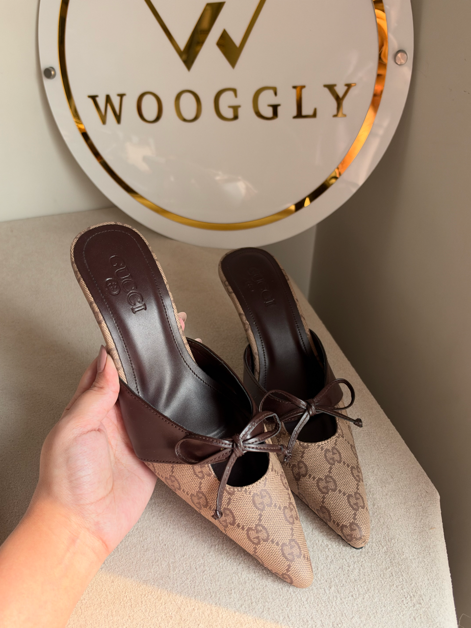 Classic canvas tie-front heels - Brown & Beige