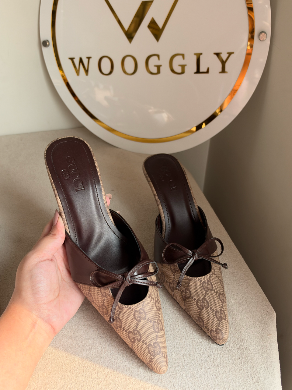 Classic canvas tie-front heels - Brown & Beige