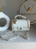 Daily Muse Quilted Crossbody Bag with Bow Charm & Box Packing - White