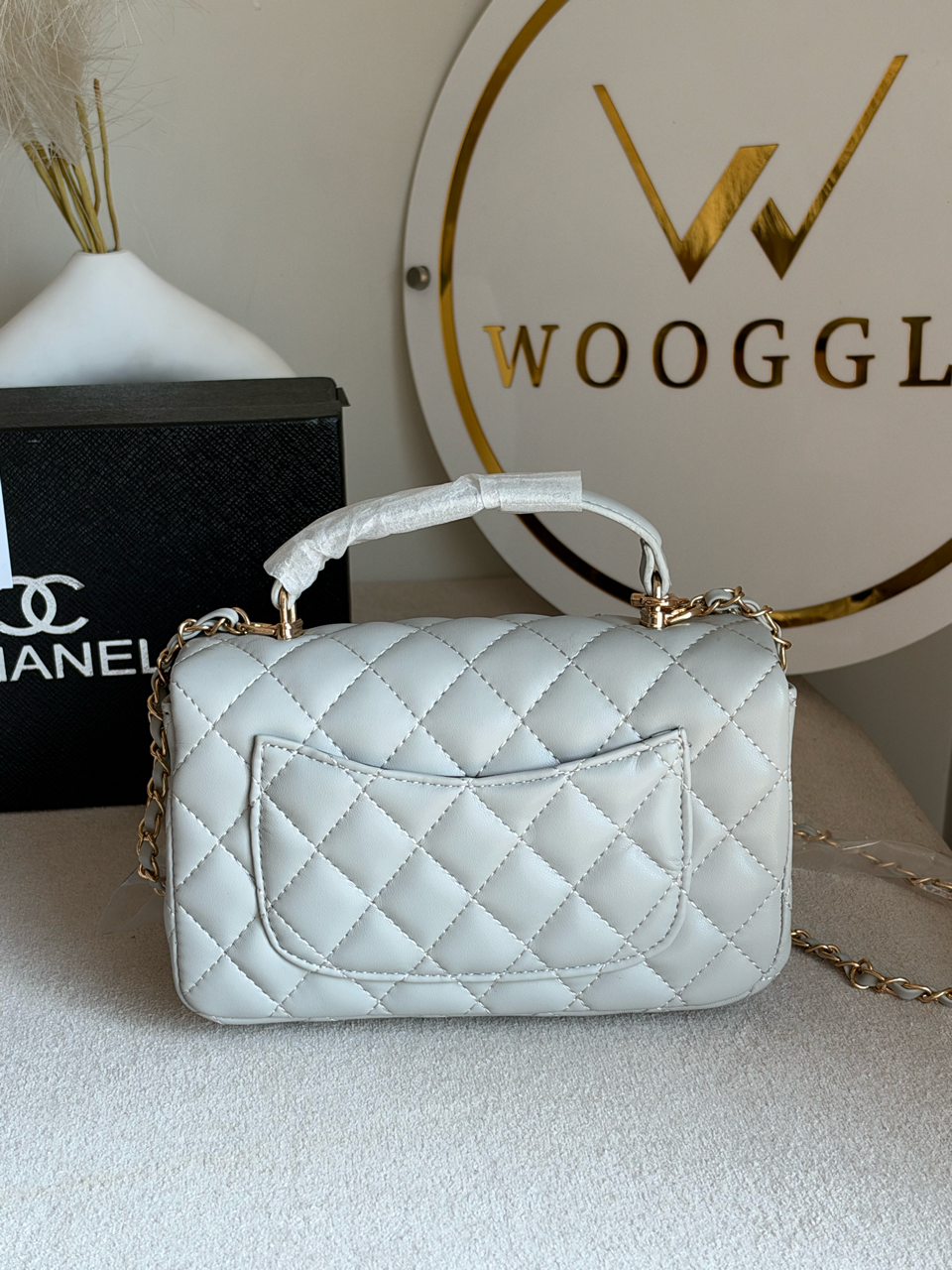Daily Muse Quilted Crossbody Bag with Bow Charm & Box Packing - Grey