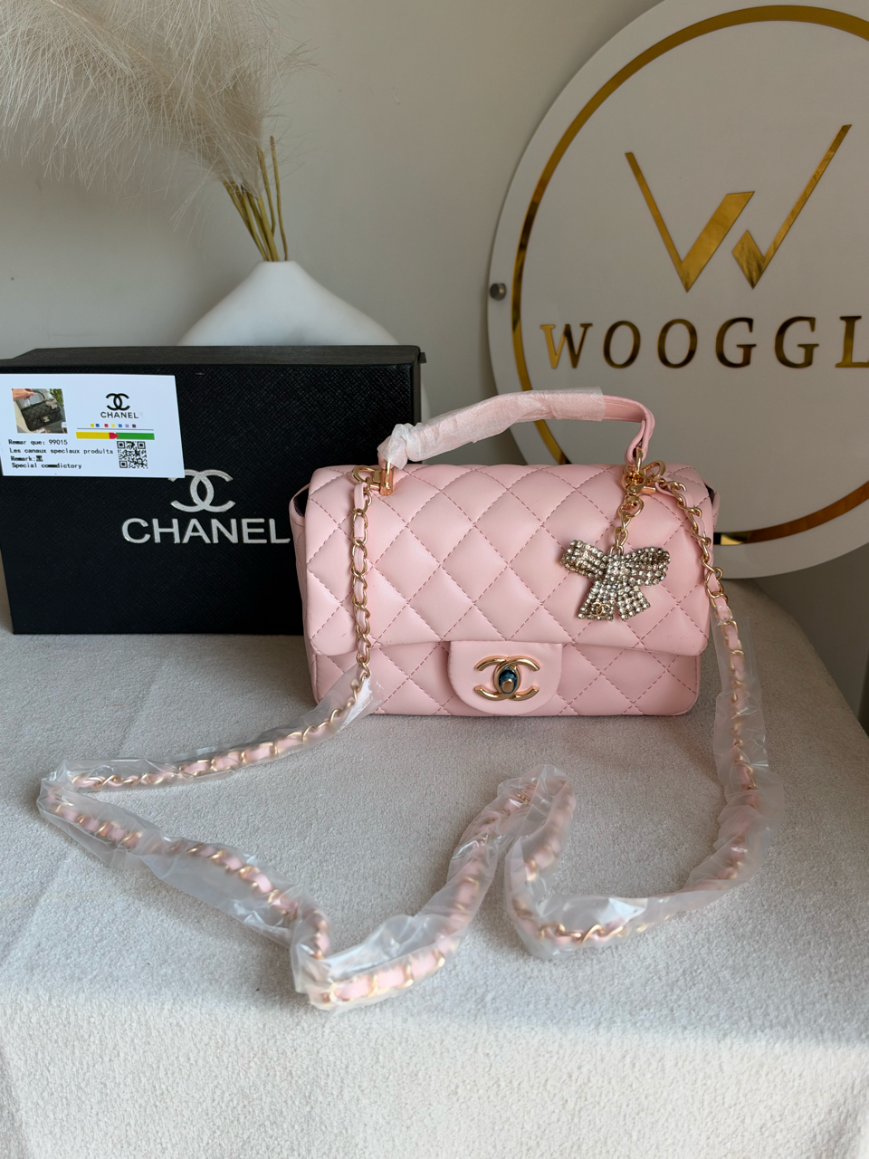 Daily Muse Quilted Crossbody Bag with Bow Charm with Box Packing - Pink