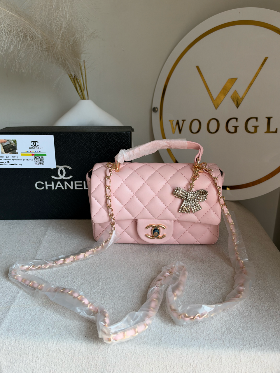 Daily Muse Quilted Crossbody Bag with Bow Charm with Box Packing - Pink