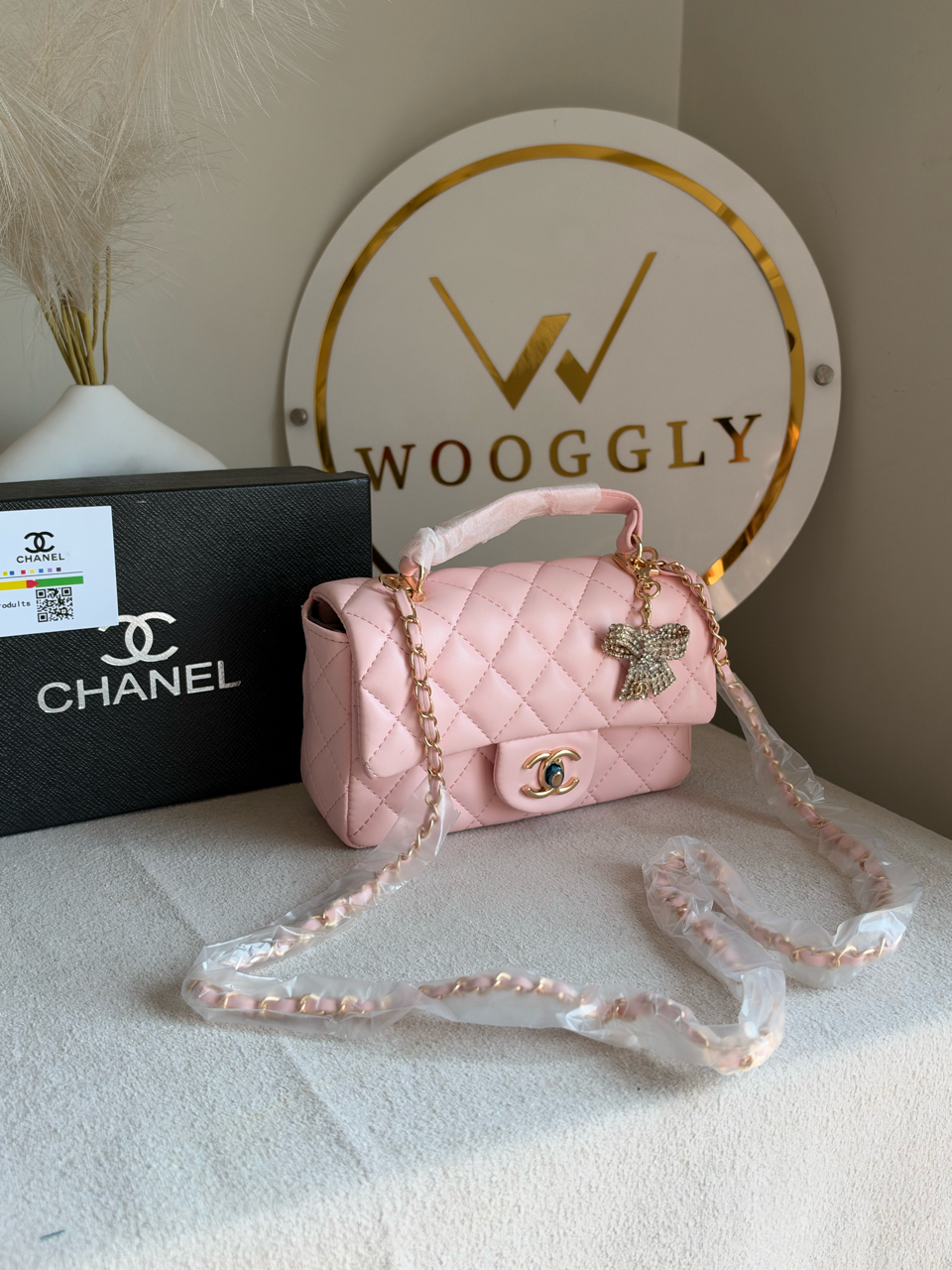 Daily Muse Quilted Crossbody Bag with Bow Charm with Box Packing - Pink
