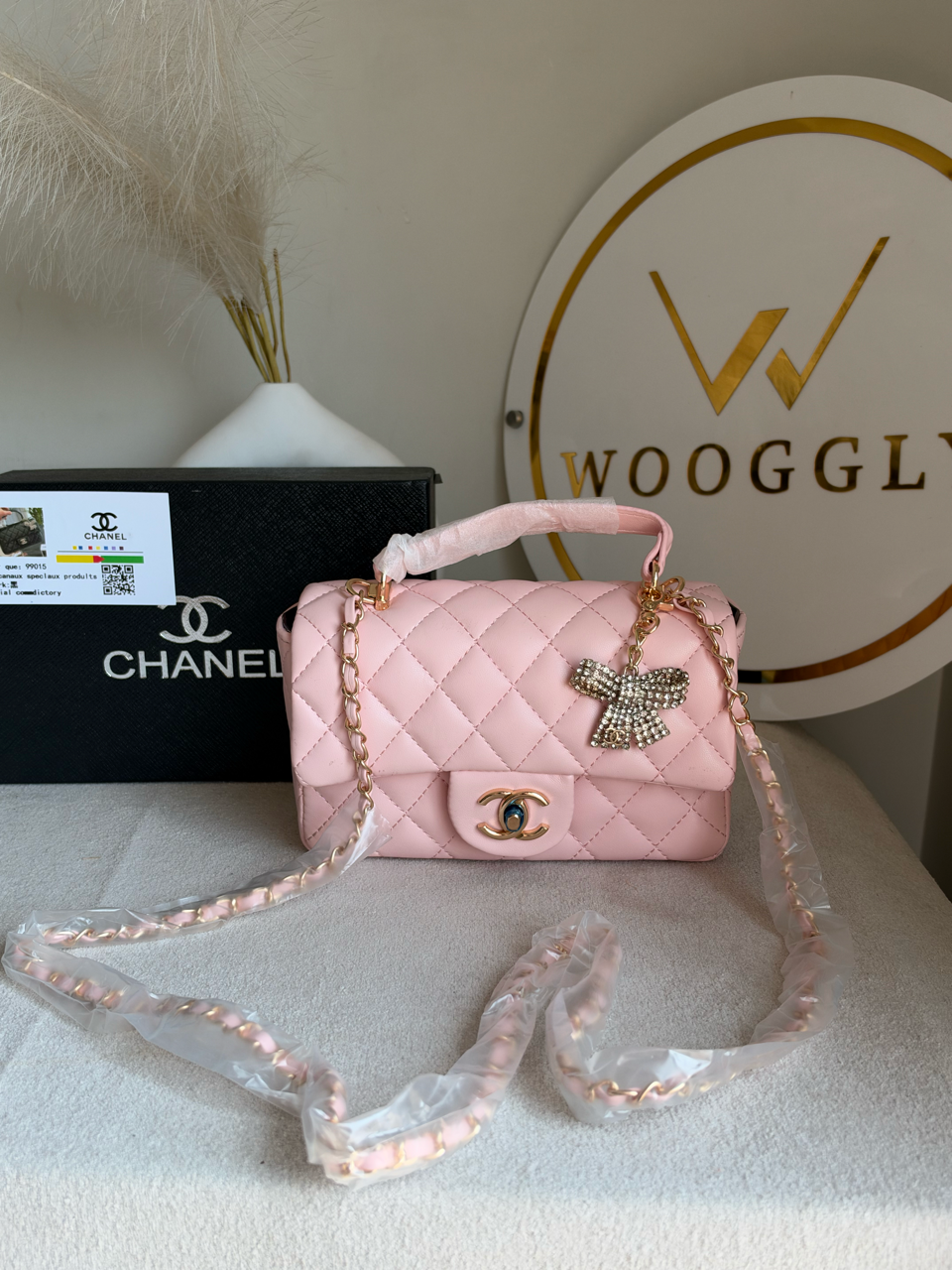 Daily Muse Quilted Crossbody Bag with Bow Charm with Box Packing - Pink