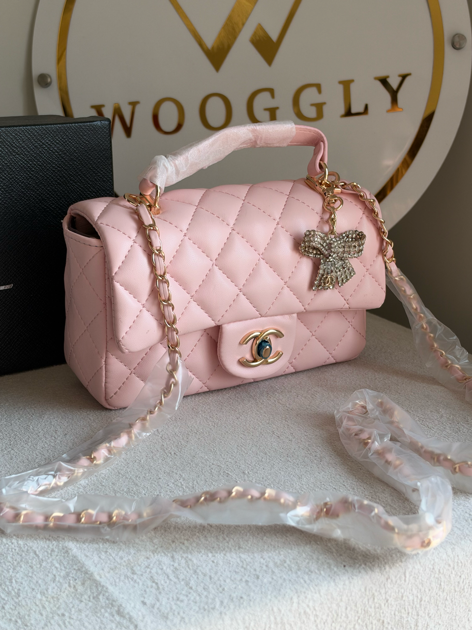 Daily Muse Quilted Crossbody Bag with Bow Charm with Box Packing - Pink