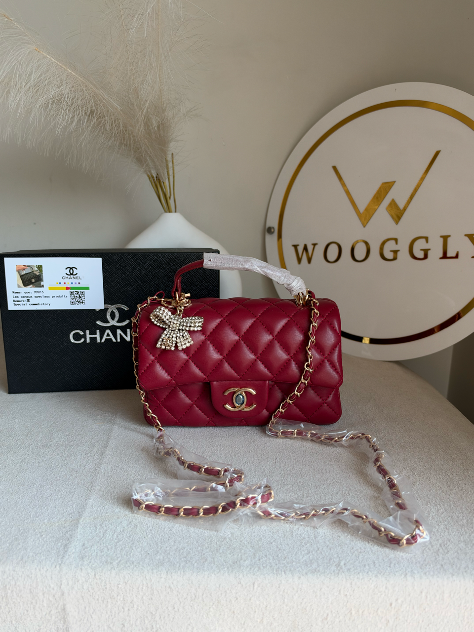 Daily Muse Quilted Crossbody Bag with Bow Charm & Box Packing - Maroon