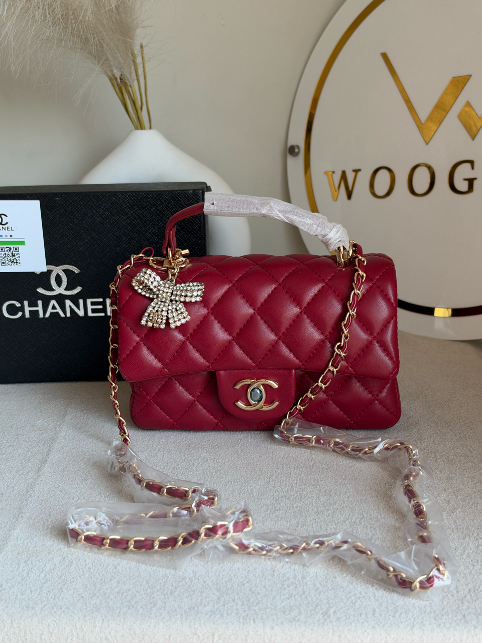 Daily Muse Quilted Crossbody Bag with Bow Charm & Box Packing - Maroon