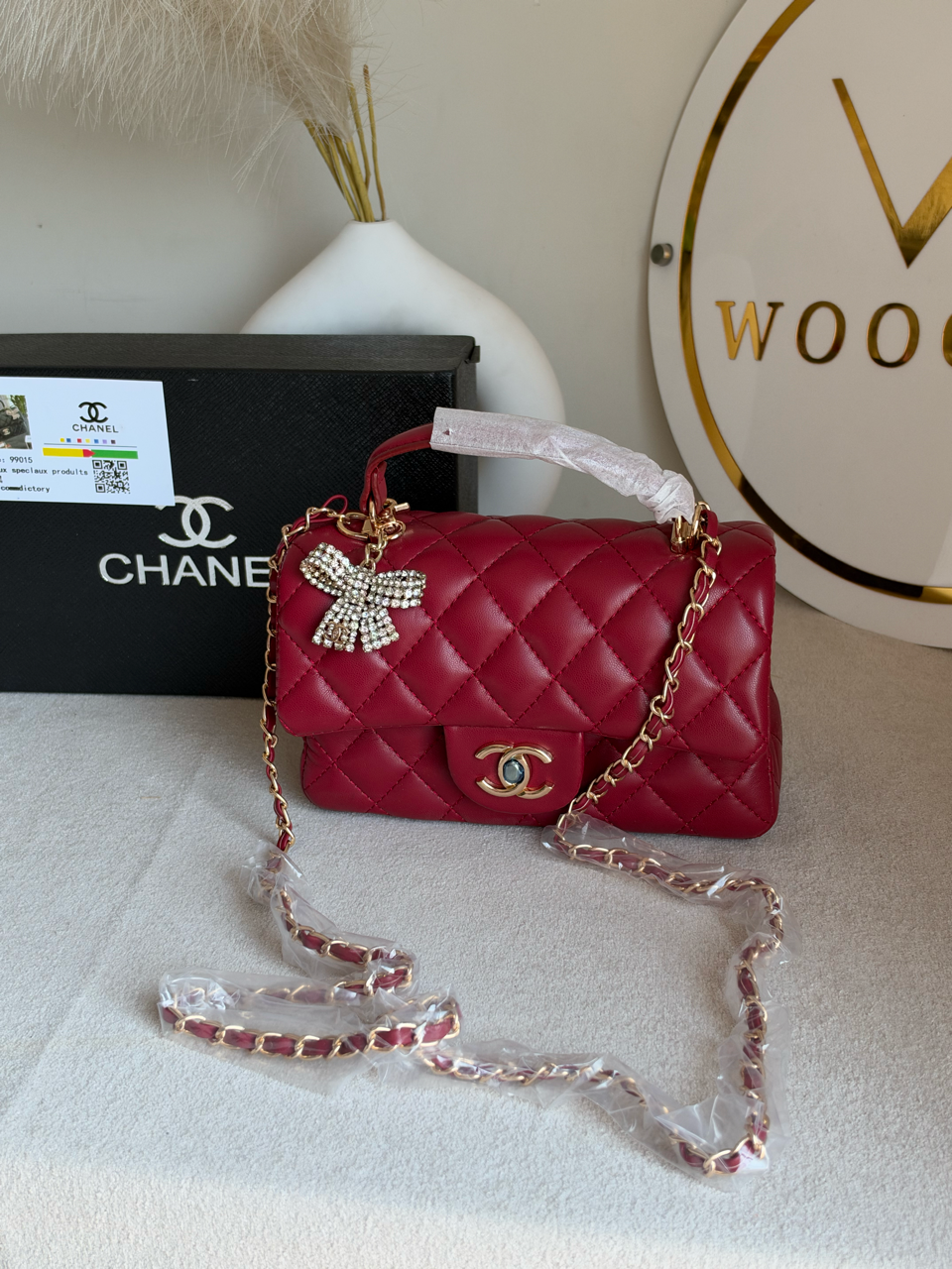 Daily Muse Quilted Crossbody Bag with Bow Charm & Box Packing - Maroon