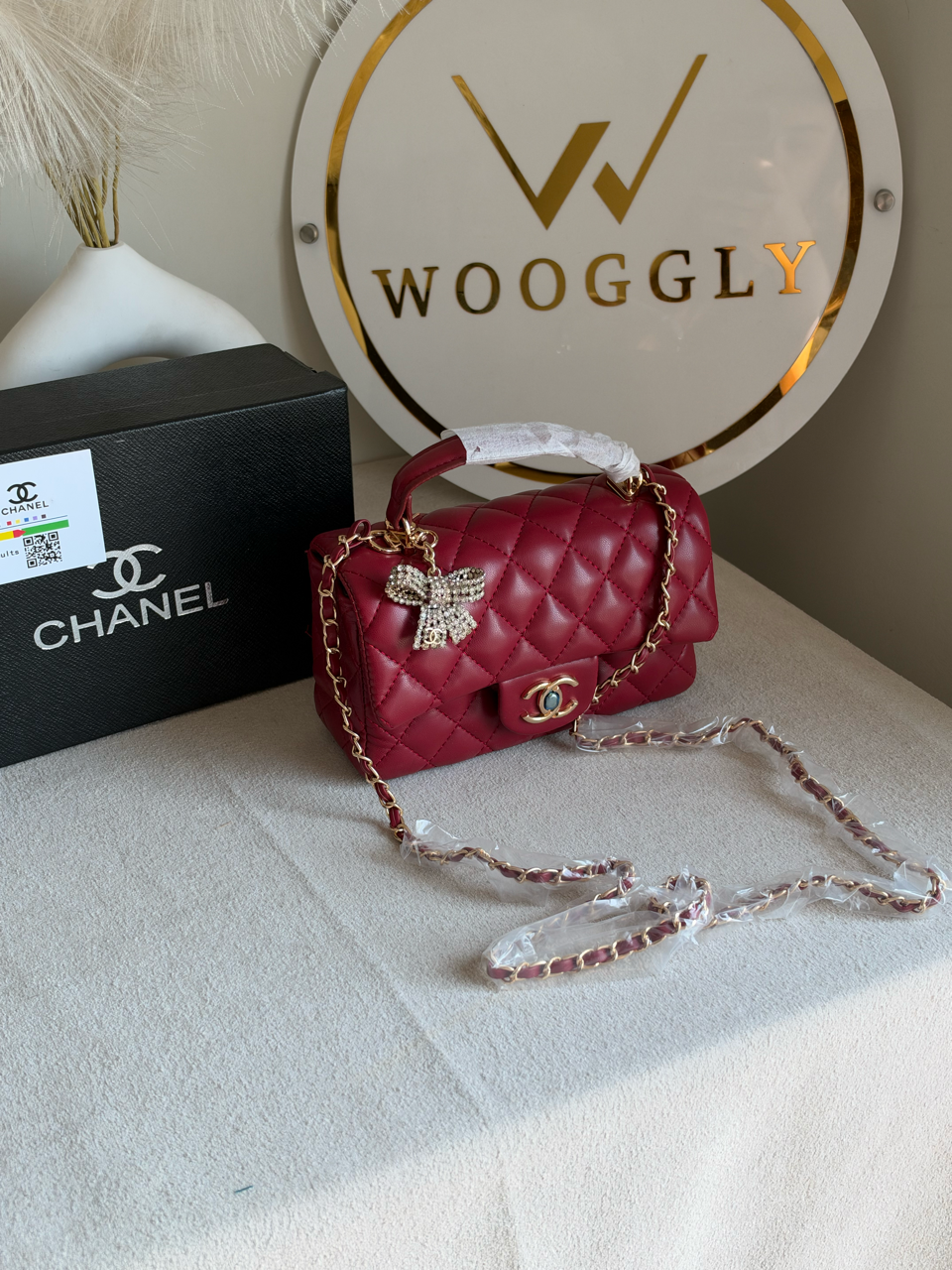 Daily Muse Quilted Crossbody Bag with Bow Charm & Box Packing - Maroon
